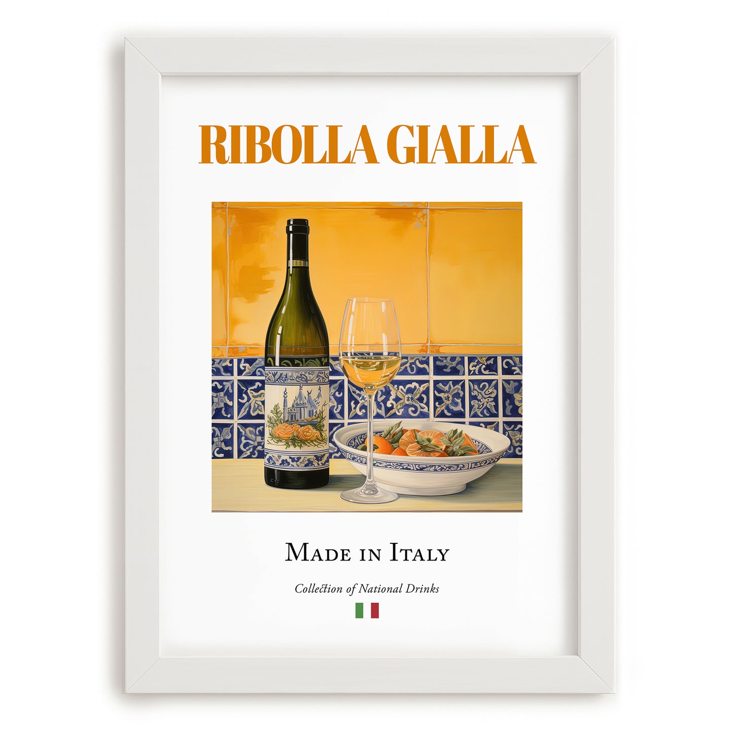 Ribolla Gialla – Italian White Wine, Wine Bar Poster, placed in minimal white frame