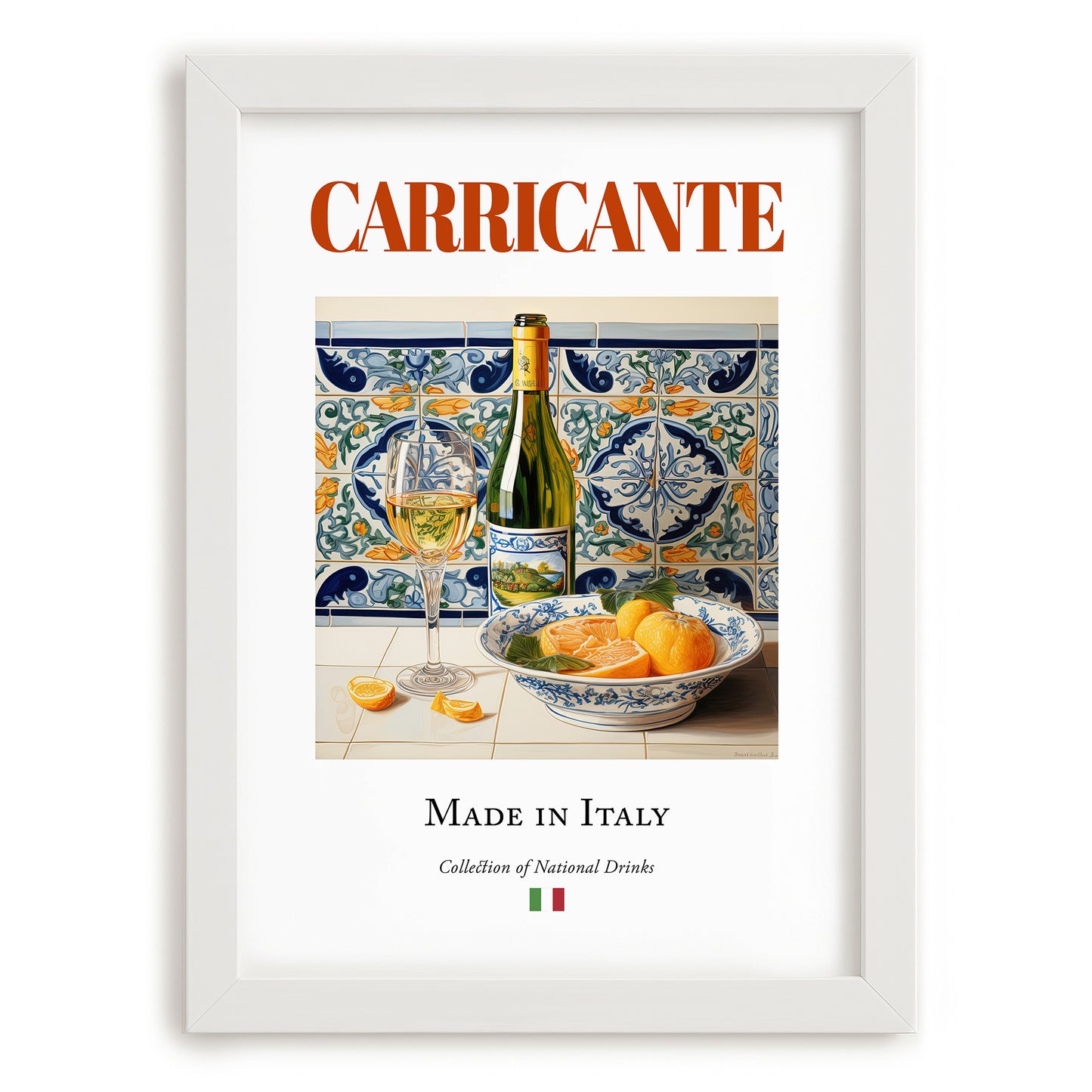 Carricante – Italian White Wine, Bodega Poster, placed in minimal white frame