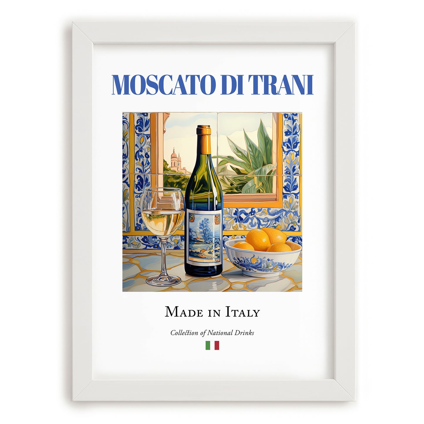 Moscato di Trani – Italian Dessert Wine, Vinoteca Illustration, placed in minimal white frame