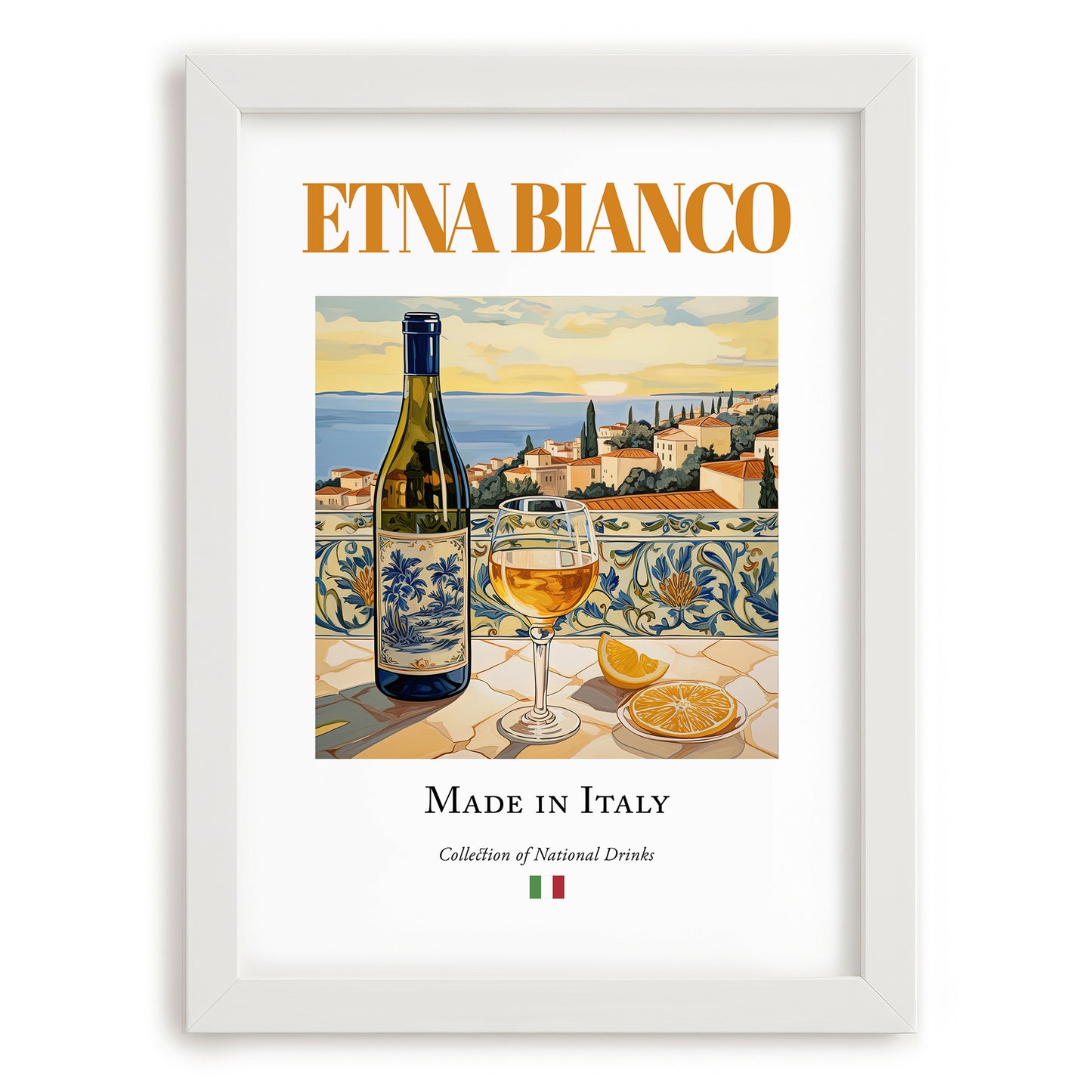 Etna Bianco – Italian White Wine, Vinoteca Print, placed in minimal white frame