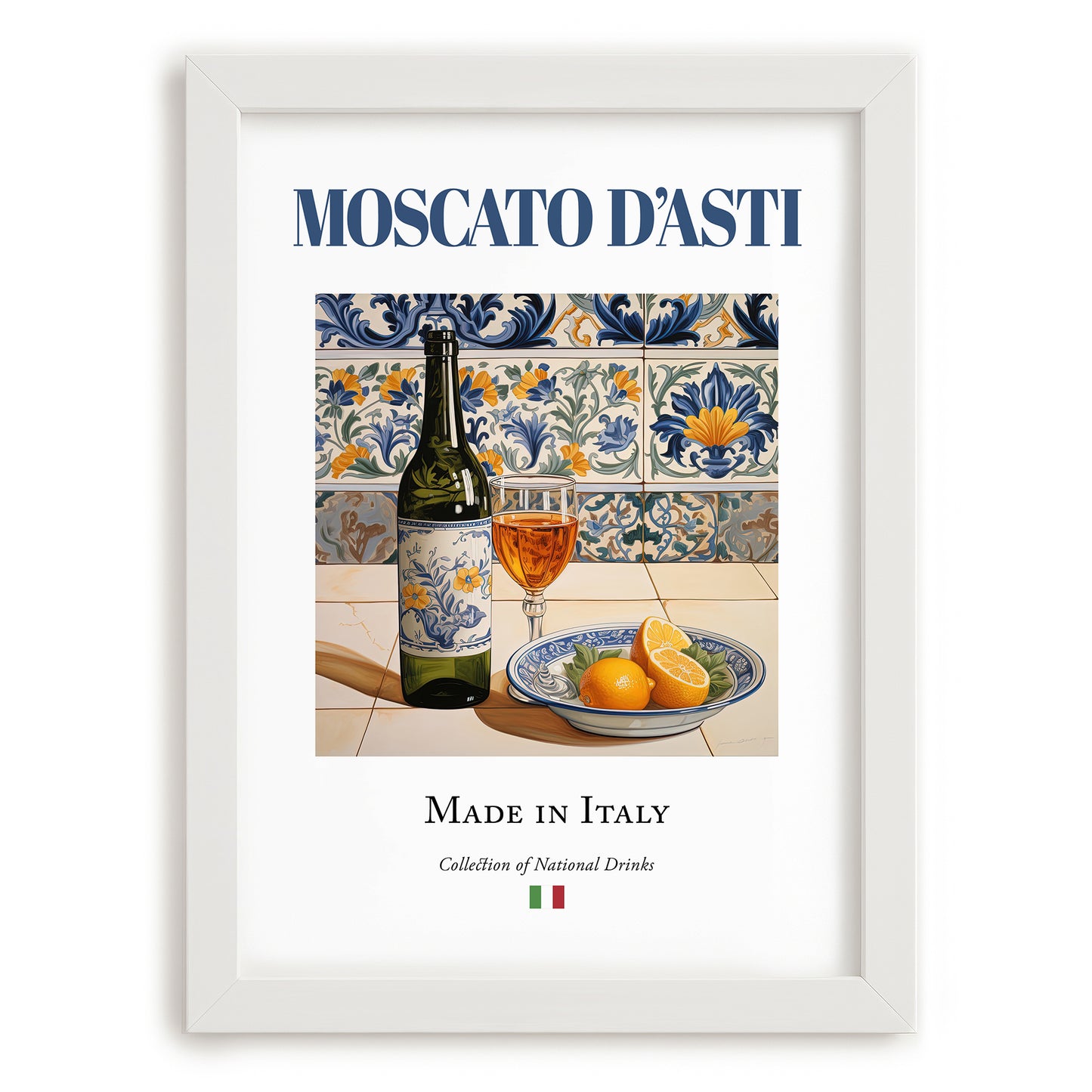Moscato d'Asti – Italian Dessert Wine, Vineyard Terrace Wall Art, placed in minimal white frame
