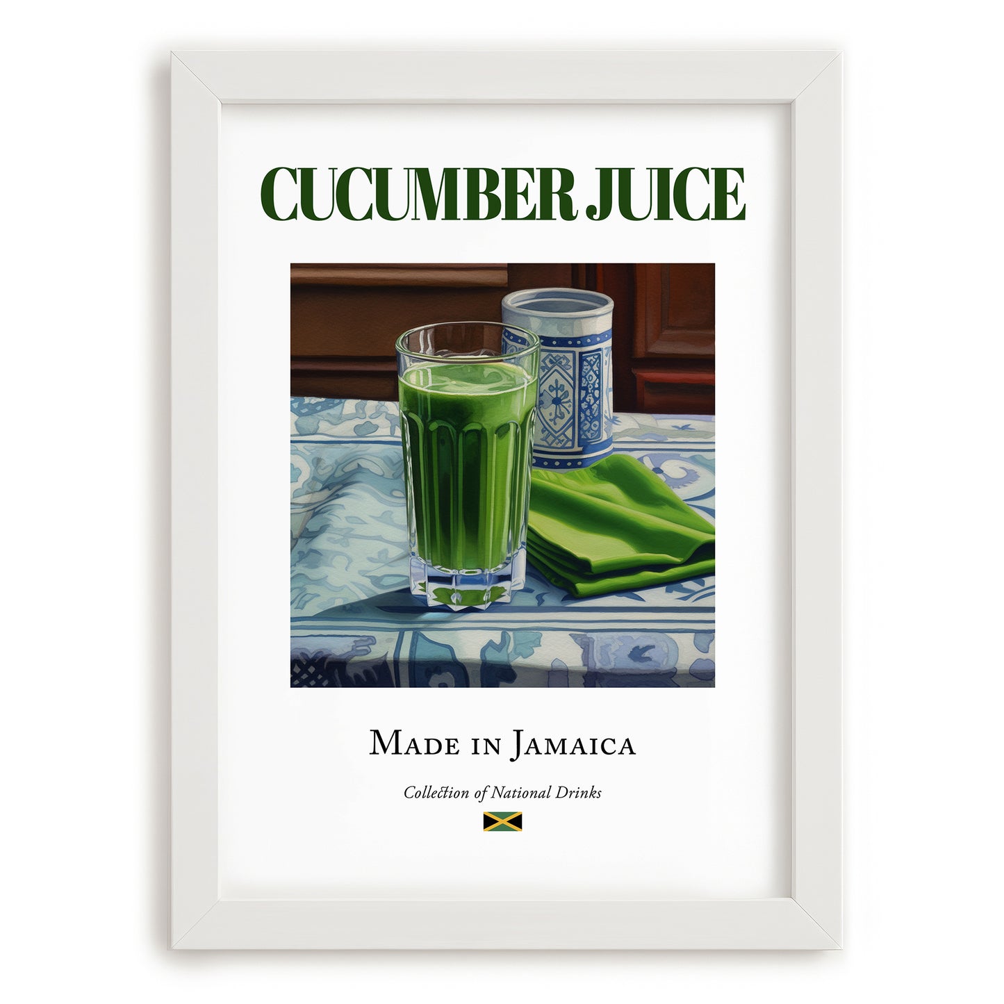 Cucumber Juice – Jamaican Beverage Drink, Rooftop Terrace Poster, placed in minimal white frame