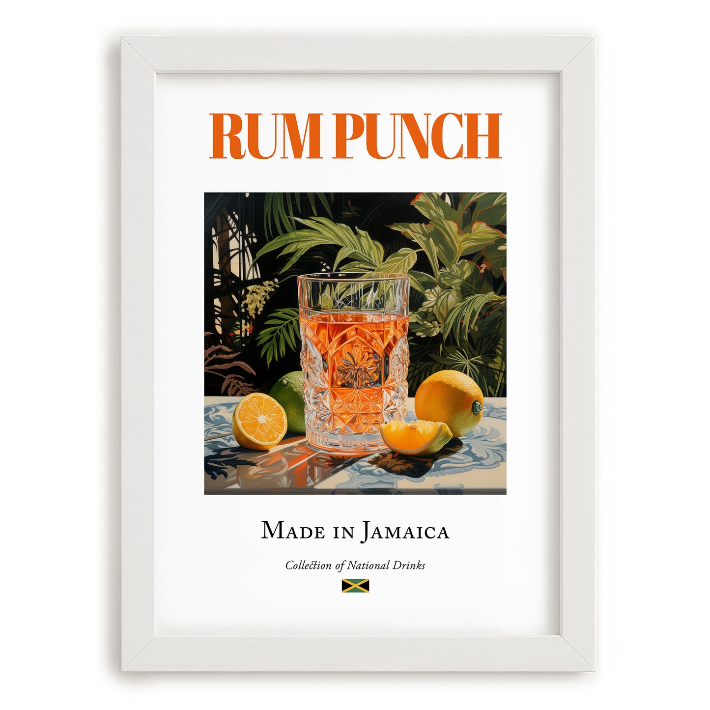 Rum Punch – Jamaican Cocktail Drink, Rooftop Terrace Wall Decor, placed in minimal white frame