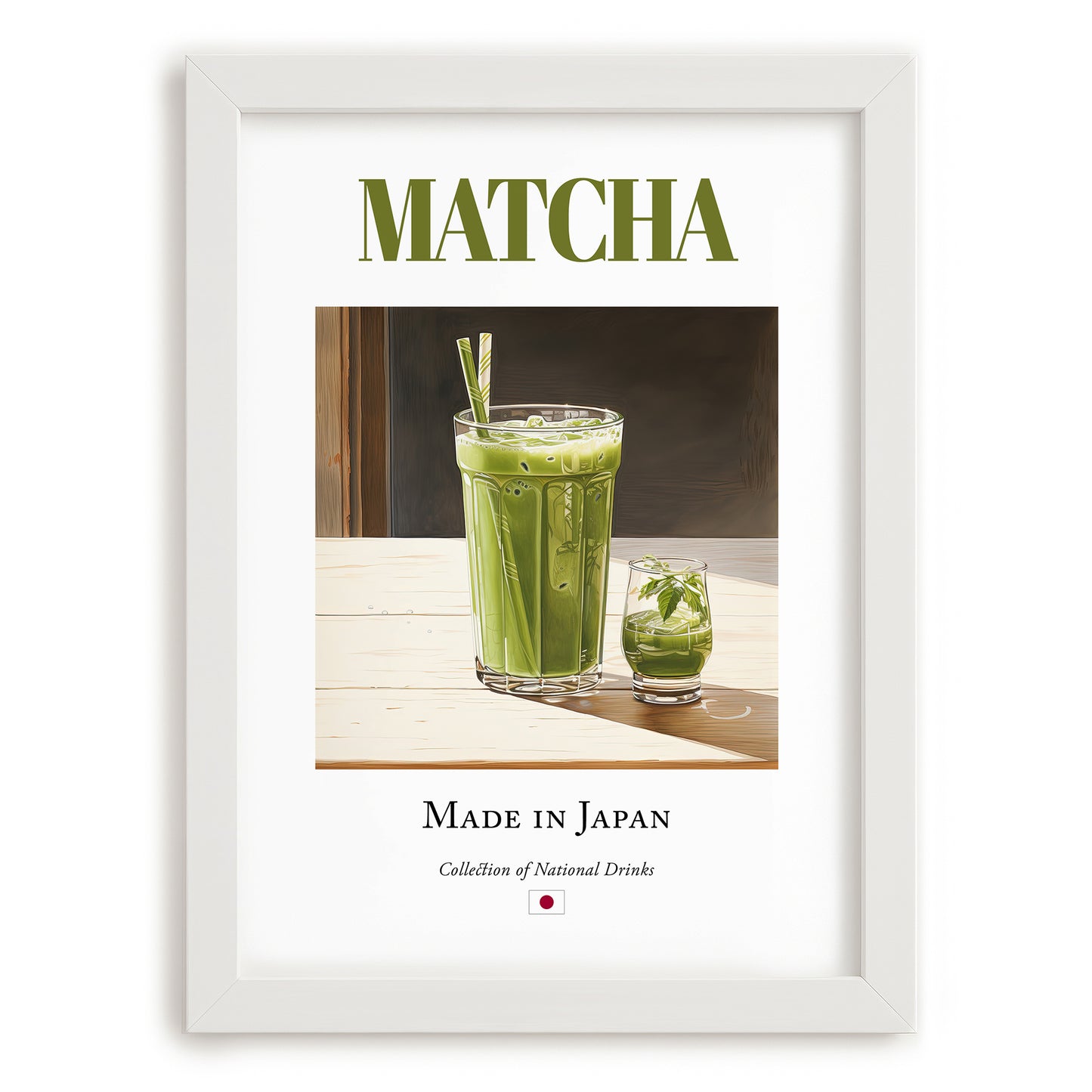 Matcha – Japanese Tea, Tea House Still Life, placed in minimal white frame