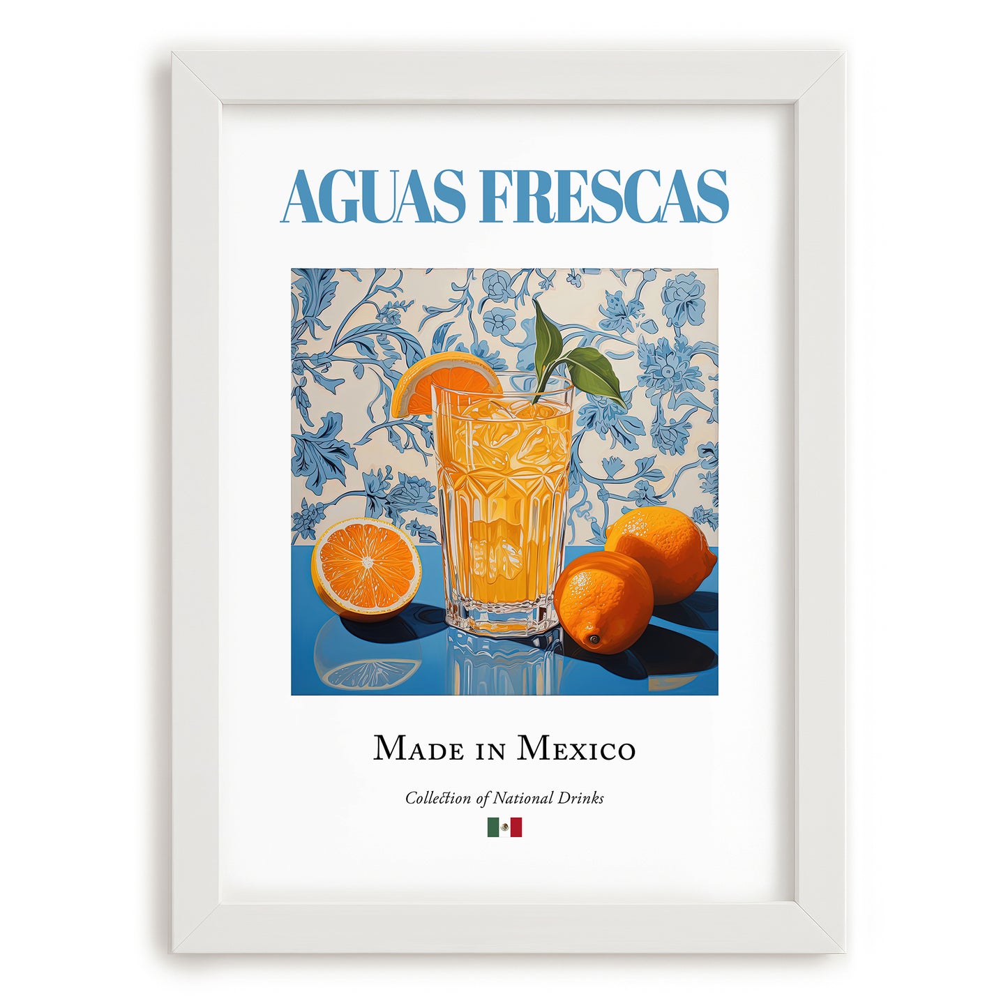 Aguas Frescas – Mexican Beverage Drink, Sky Bar Poster, placed in minimal white frame
