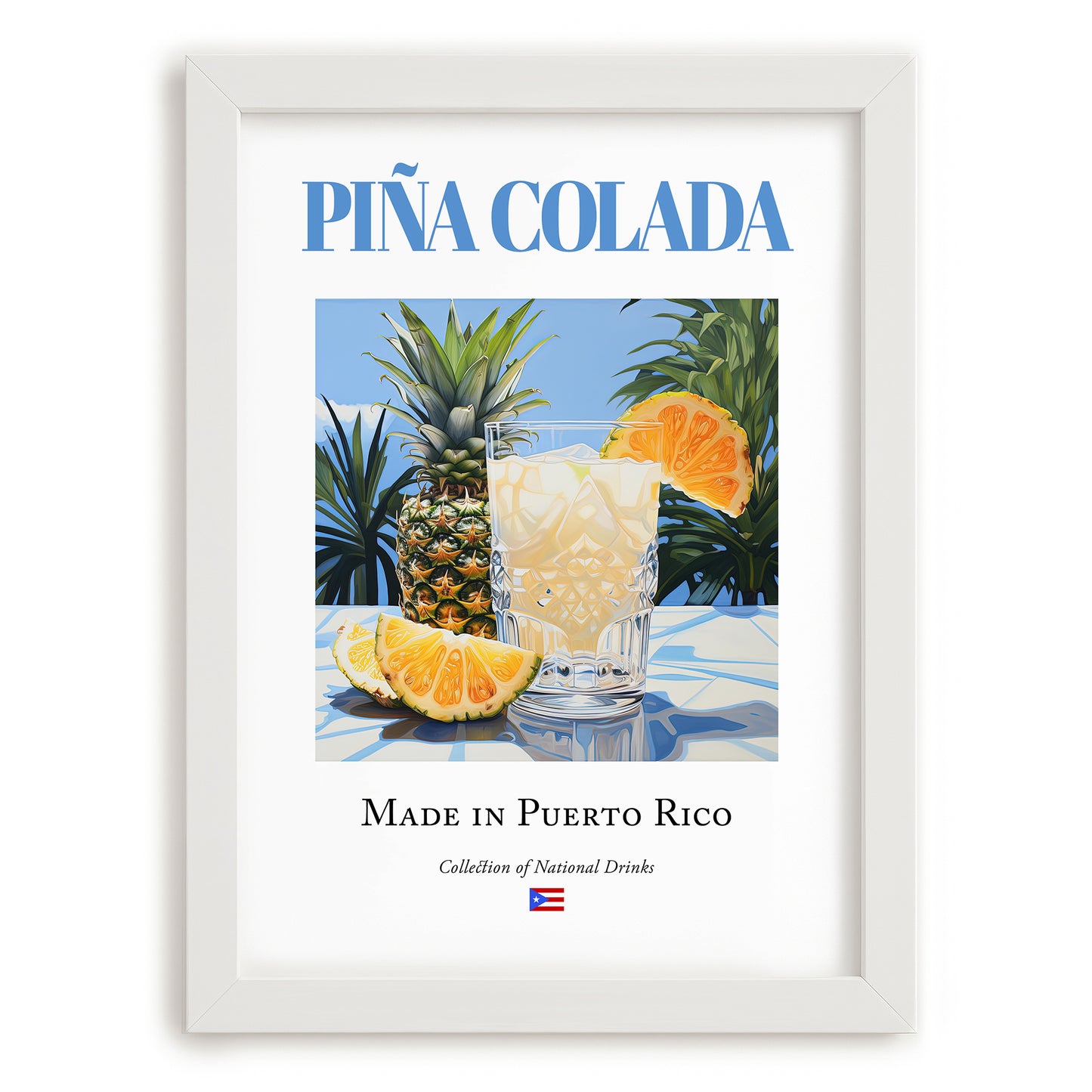 Piña Colada – Puerto Rican Cocktail Drink, Cocktail Lounge Print, placed in minimal white frame