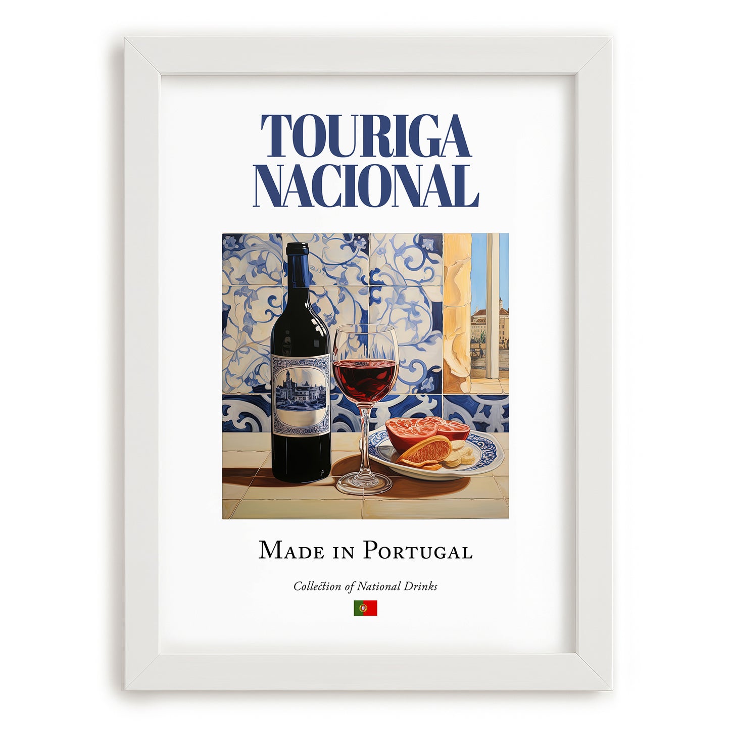 Touriga Nacional – Portuguese Red Wine, Tasting Room Illustration, placed in minimal white frame