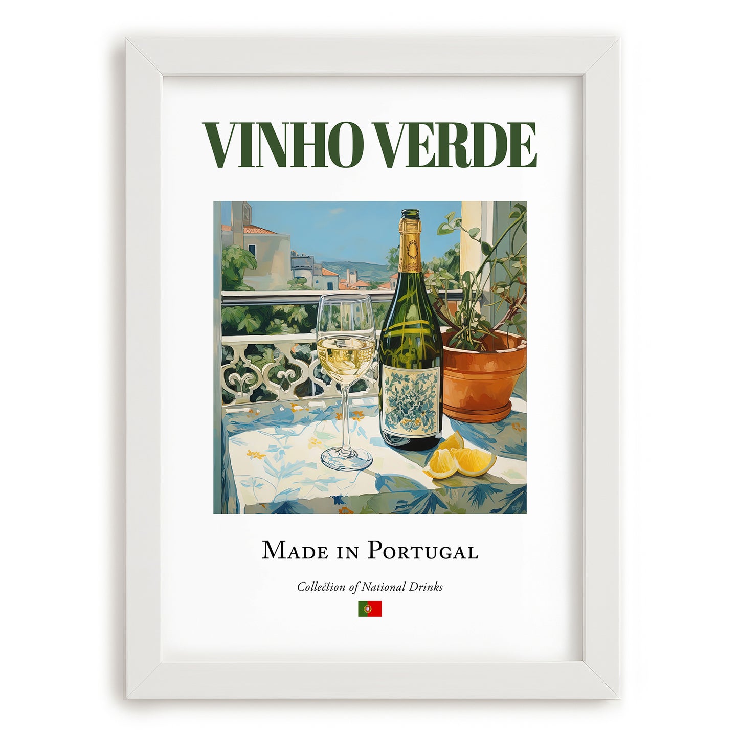 Vinho Verde – Portuguese White Wine, Vinoteca Wall Decor, placed in minimal white frame