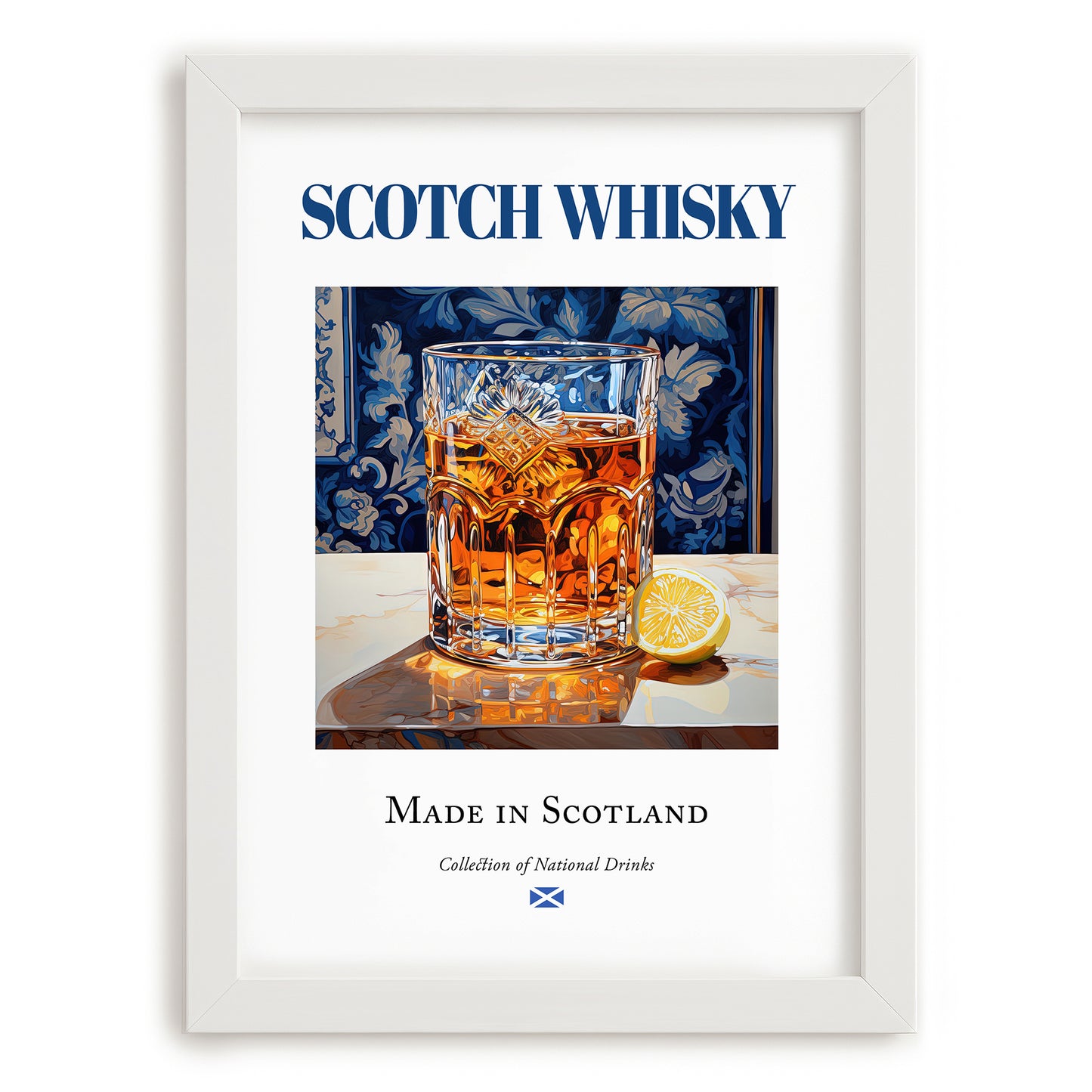 Scotch Whisky – Scottish Spirit Drink, Sky Bar Poster, placed in minimal white frame