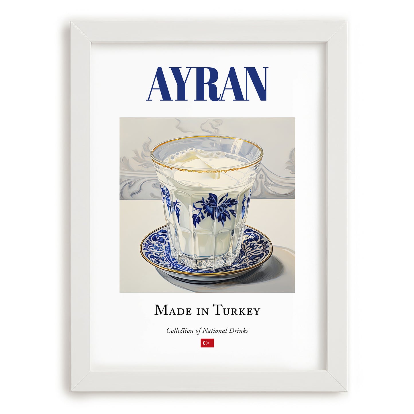 Ayran – Turkish Beverage Drink, Sky Bar Painting, placed in minimal white frame
