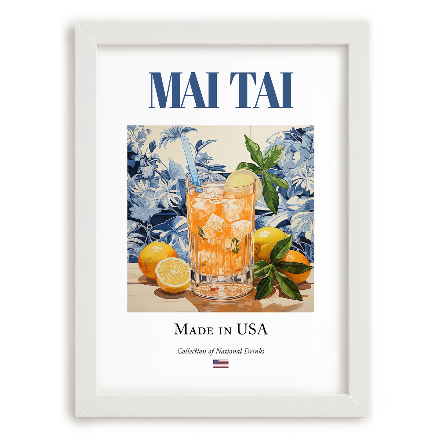 Mai Tai – American Cocktail Drink, Cocktail Lounge Wall Art, placed in minimal white frame
