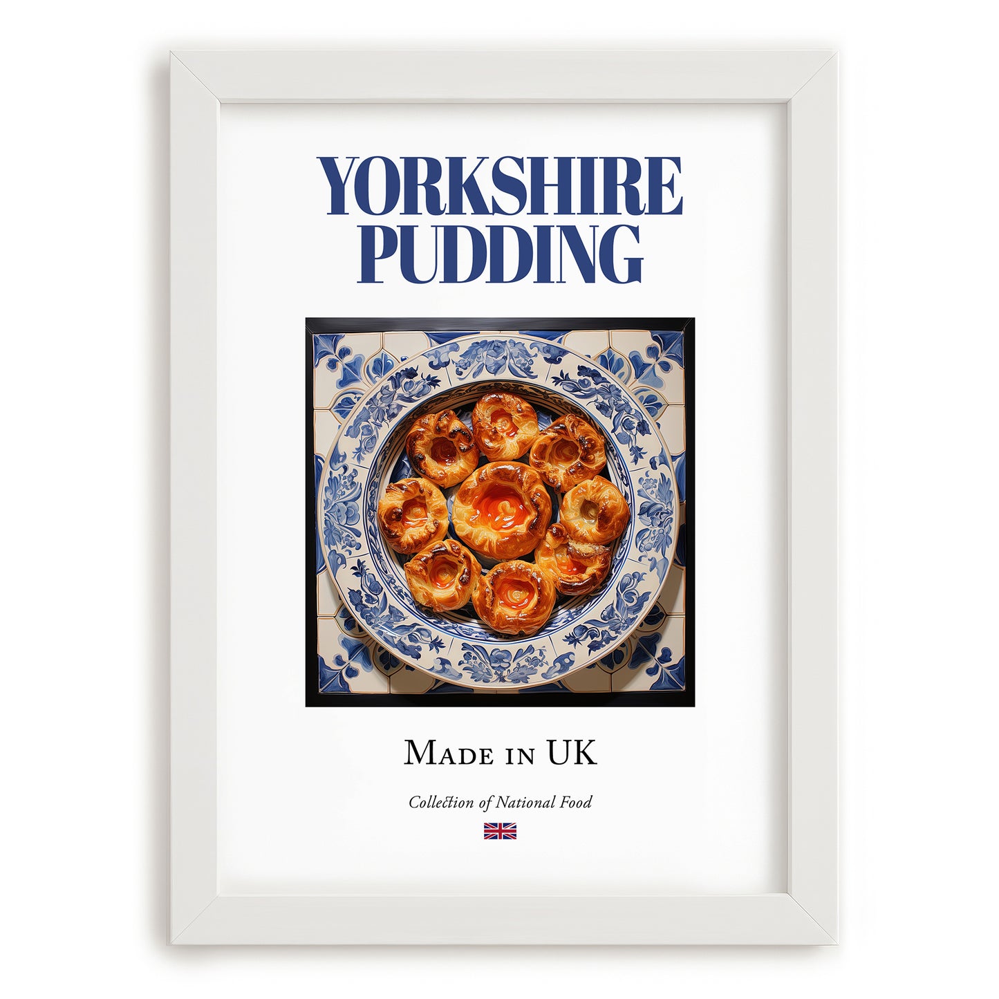 Yorkshire Pudding – English Bread Dish, Fine Dining Restaurant Wall Art, placed in minimal white frame