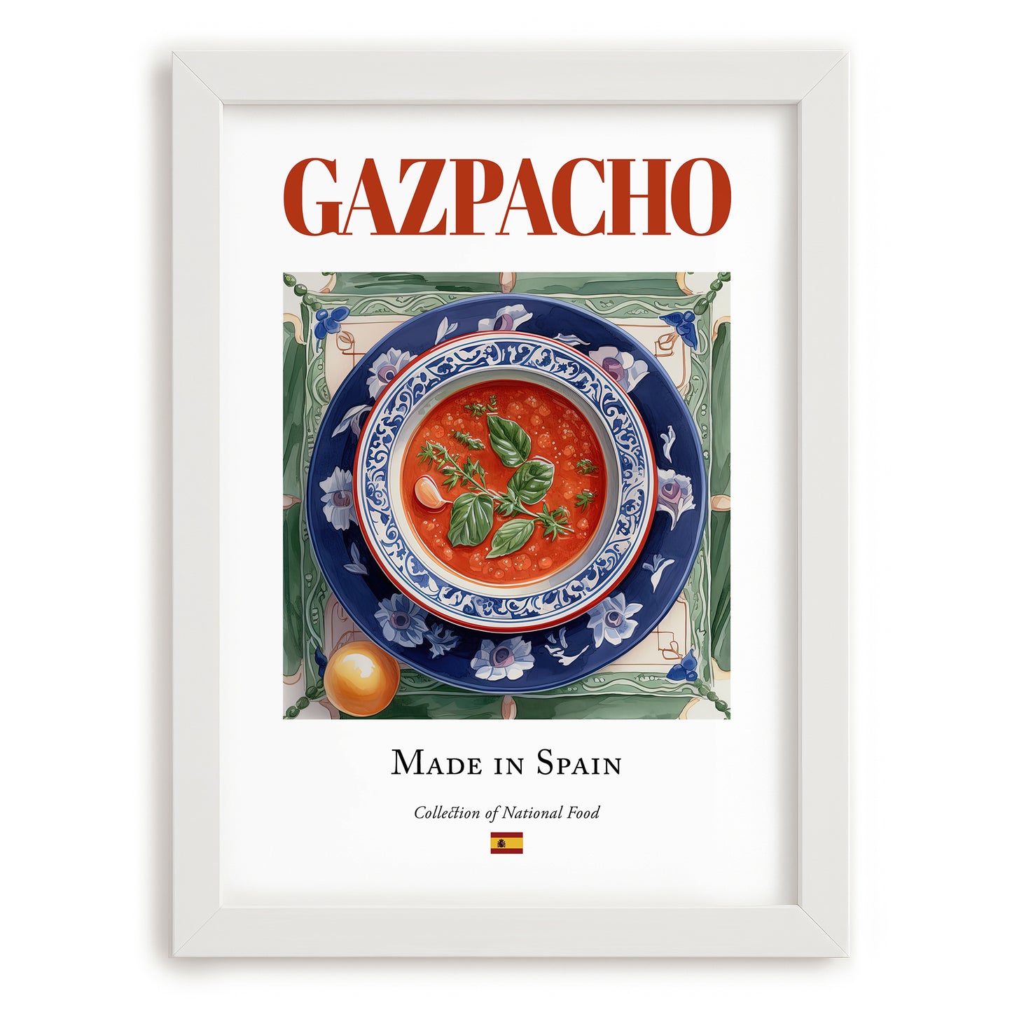 Gazpacho – Spanish Soup Dish, Tavern Poster, placed in minimal white frame