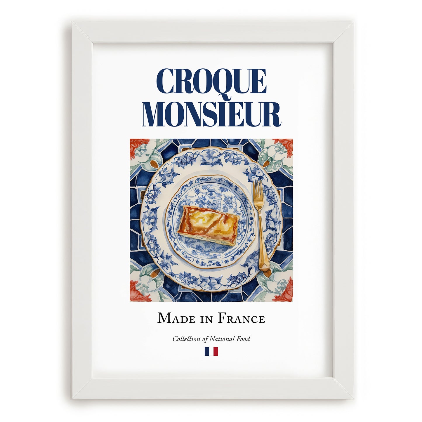 Croque Monsieur – French Snack Dish, Brasserie Poster, placed in minimal white frame