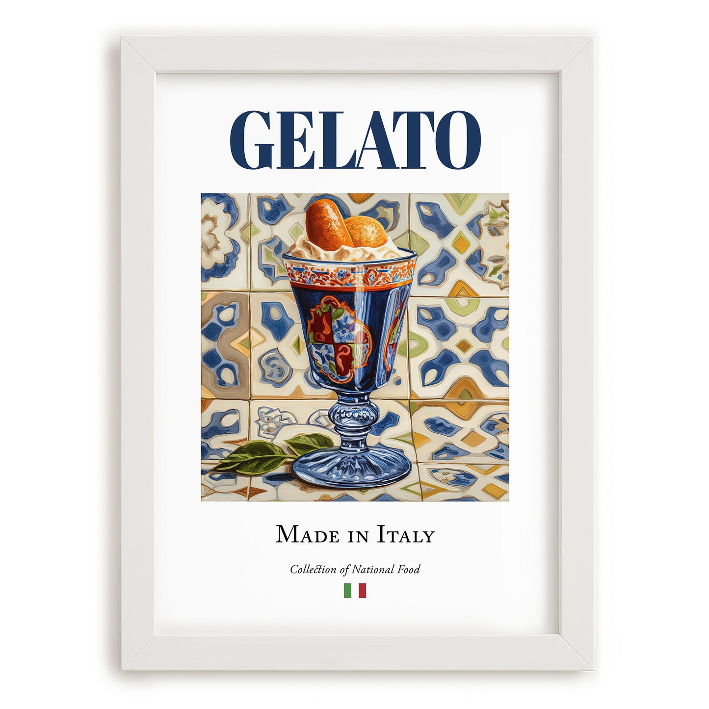 Gelato – Italian Dessert Dish, Café Poster, placed in minimal white frame