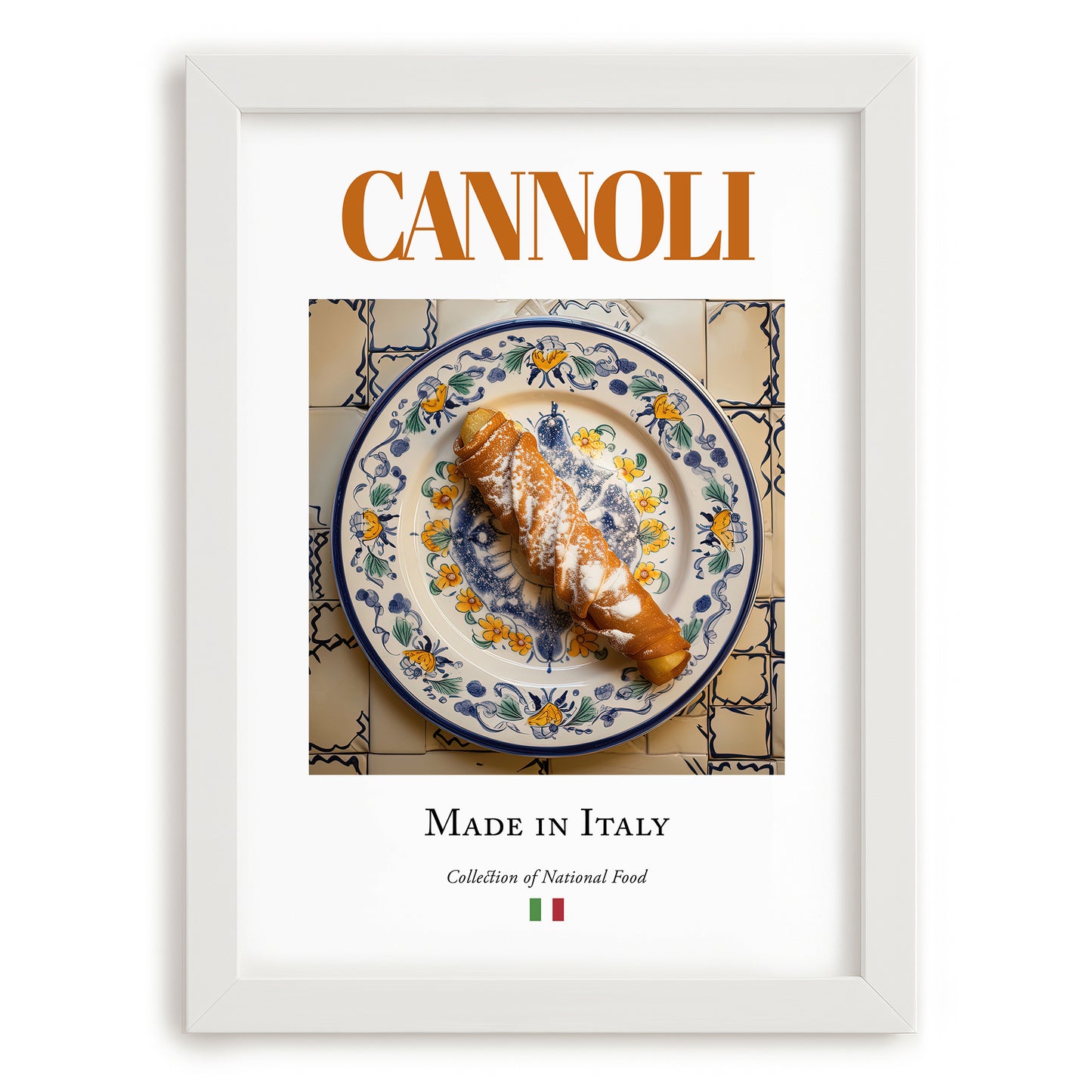 Cannoli – Italian Dessert Dish, Brasserie Wall Art, placed in minimal white frame