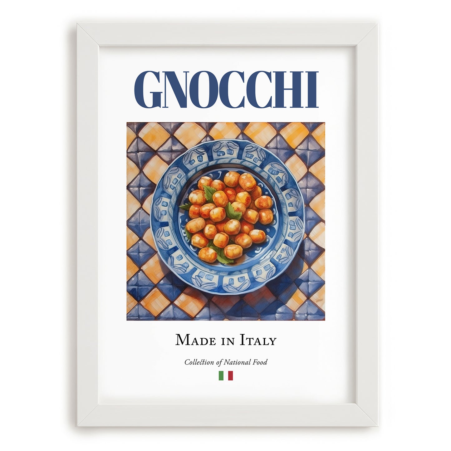 Gnocchi – Italian Pasta, Trattoria Poster, placed in minimal white frame