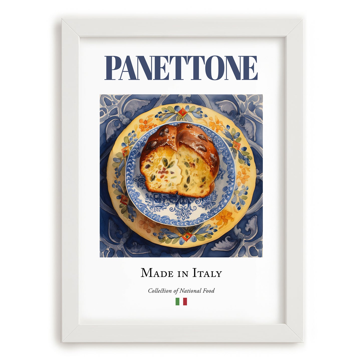 Panettone – Italian Dessert Dish, Fine Dining Restaurant Painting, placed in minimal white frame