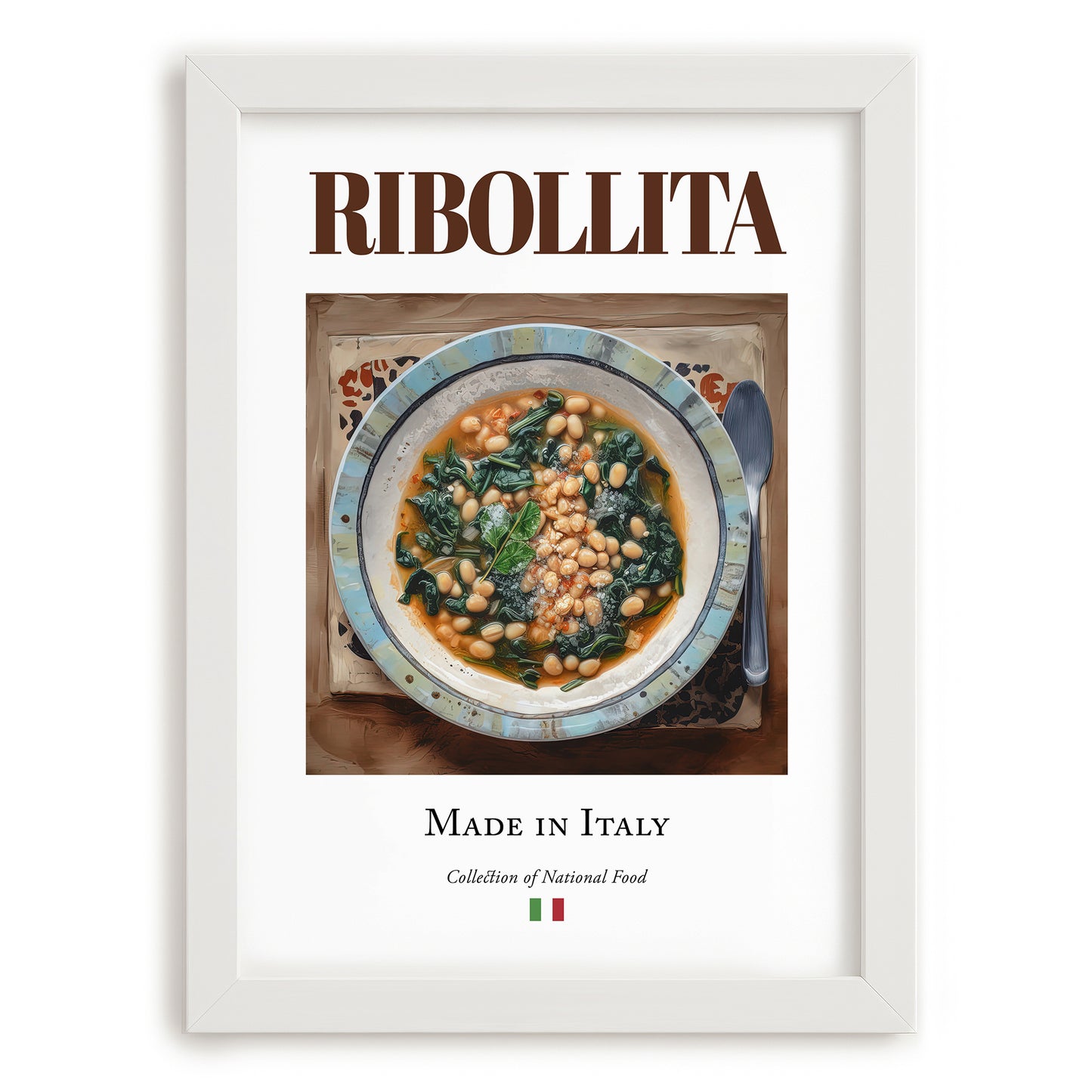 Ribollita – Italian Soup Dish, Food Bar Print, placed in minimal white frame