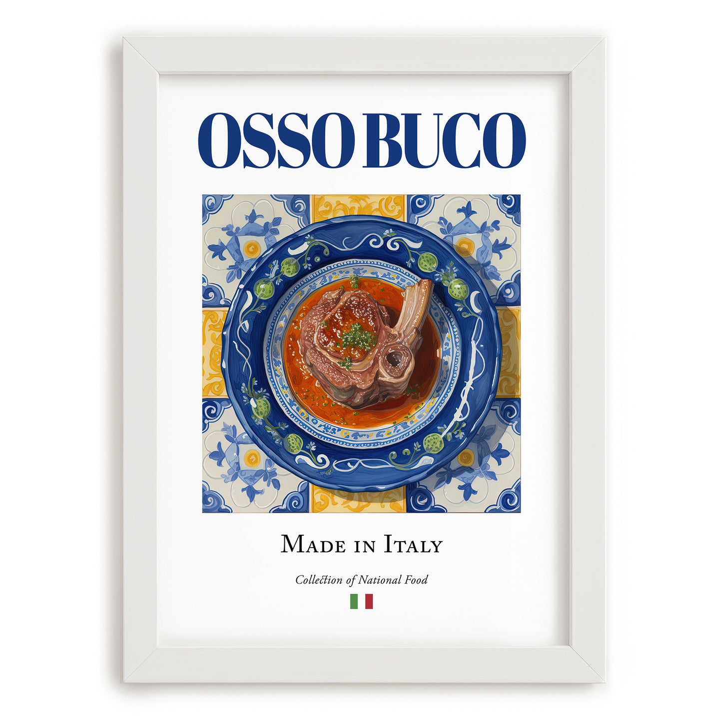 Osso Buco – Italian Meat Dish, Tavern Poster, placed in minimal white frame