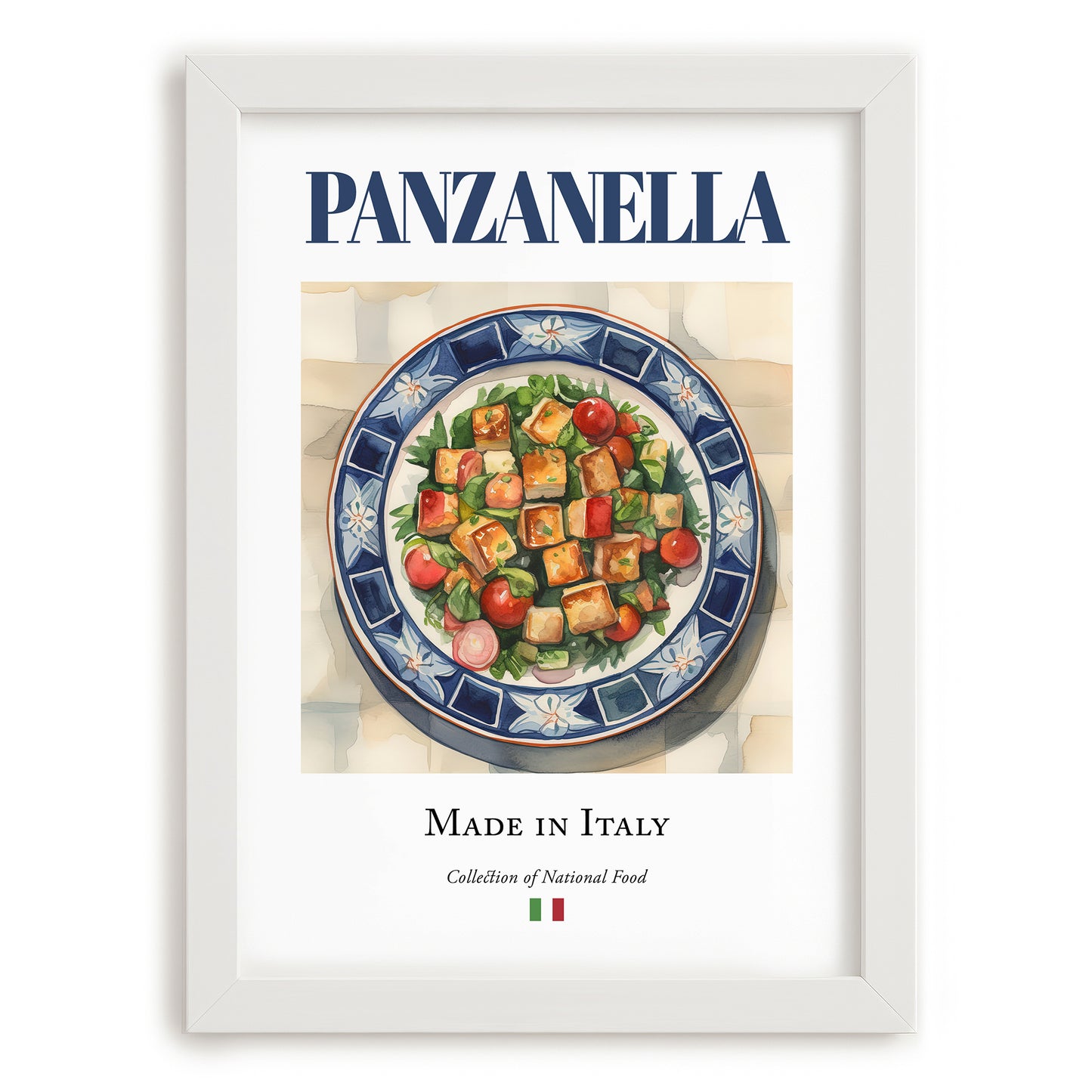 Panzanella – Italian Salad Dish, Tavern Print, placed in minimal white frame