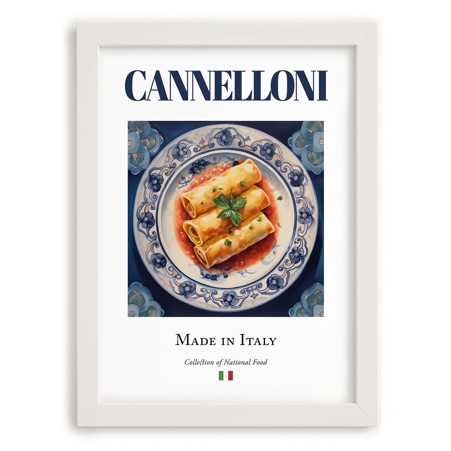 Cannelloni – Italian Pasta, Trattoria Poster, placed in minimal white frame