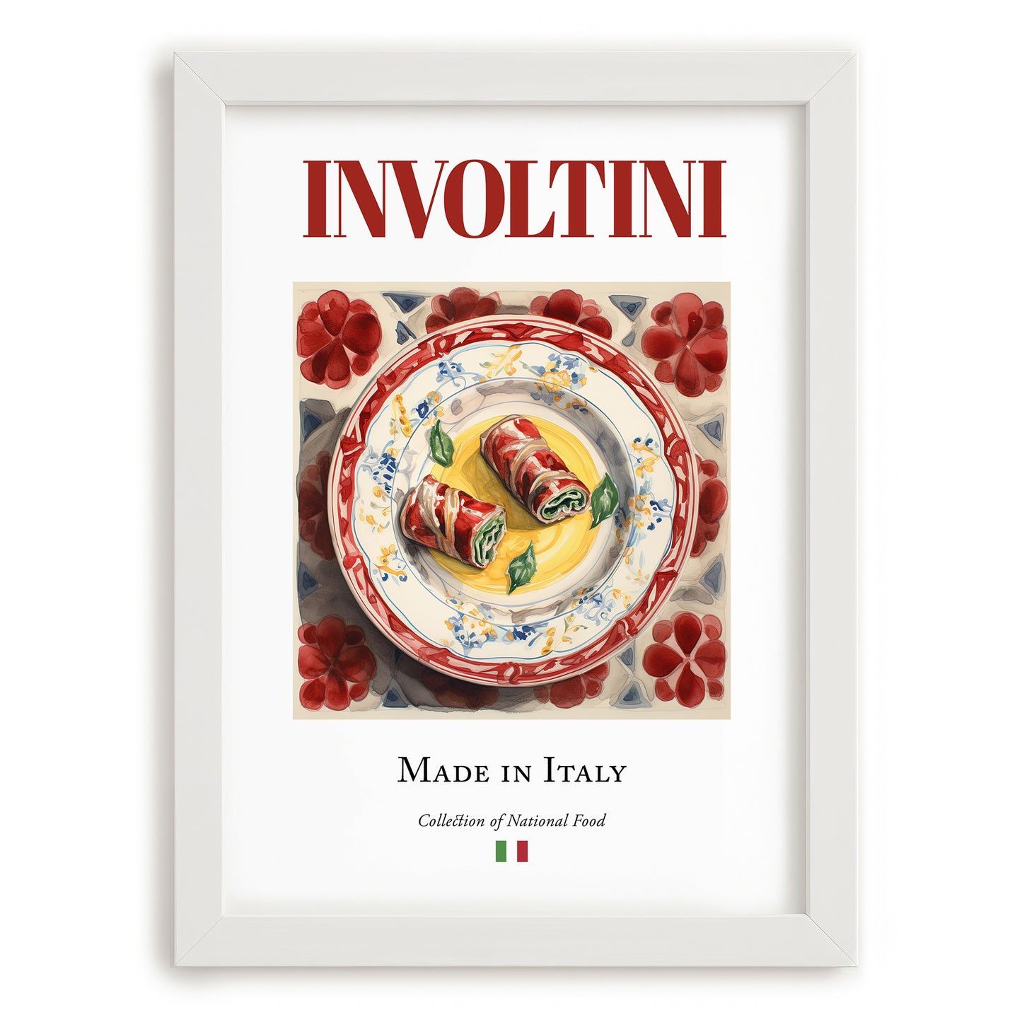 Involtini – Italian Meat Dish, Brasserie Poster, placed in minimal white frame