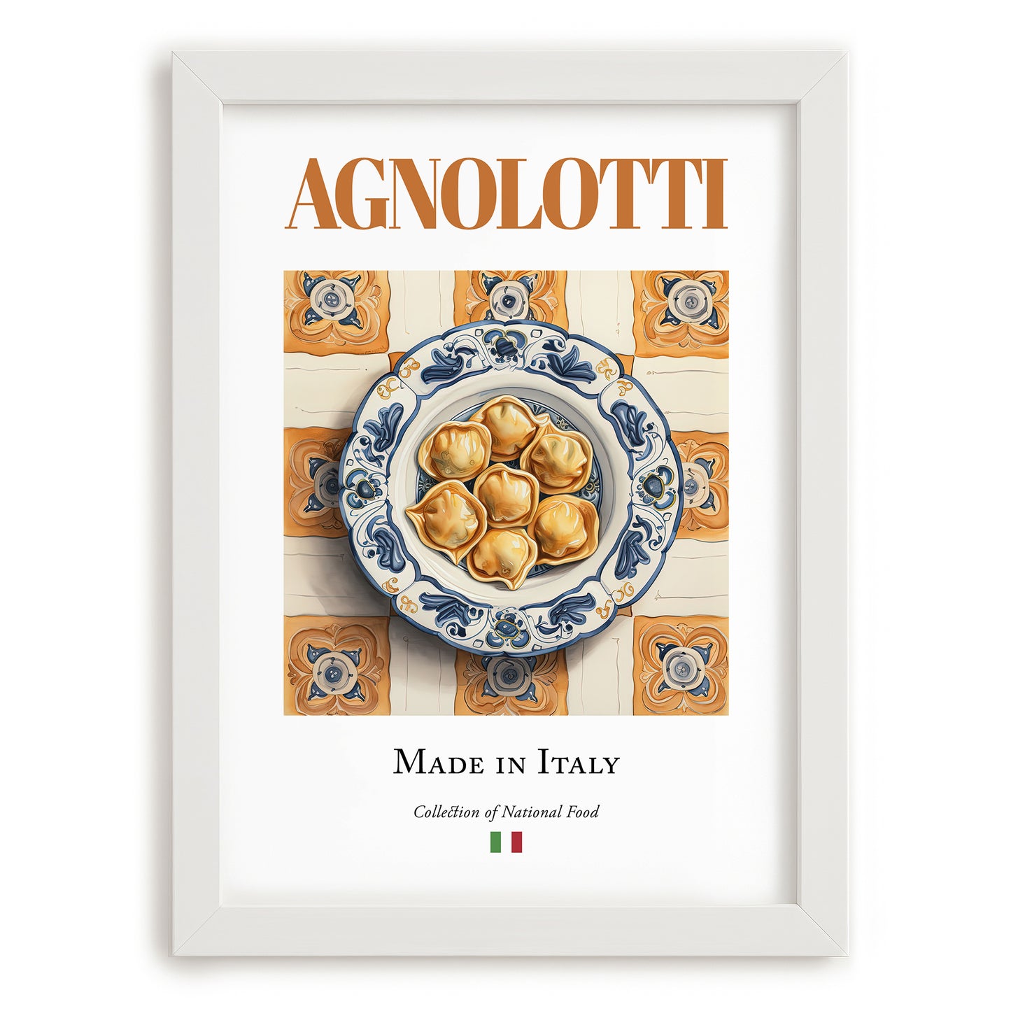 Agnolotti – Italian Pasta, Osteria Wall Art, placed in minimal white frame