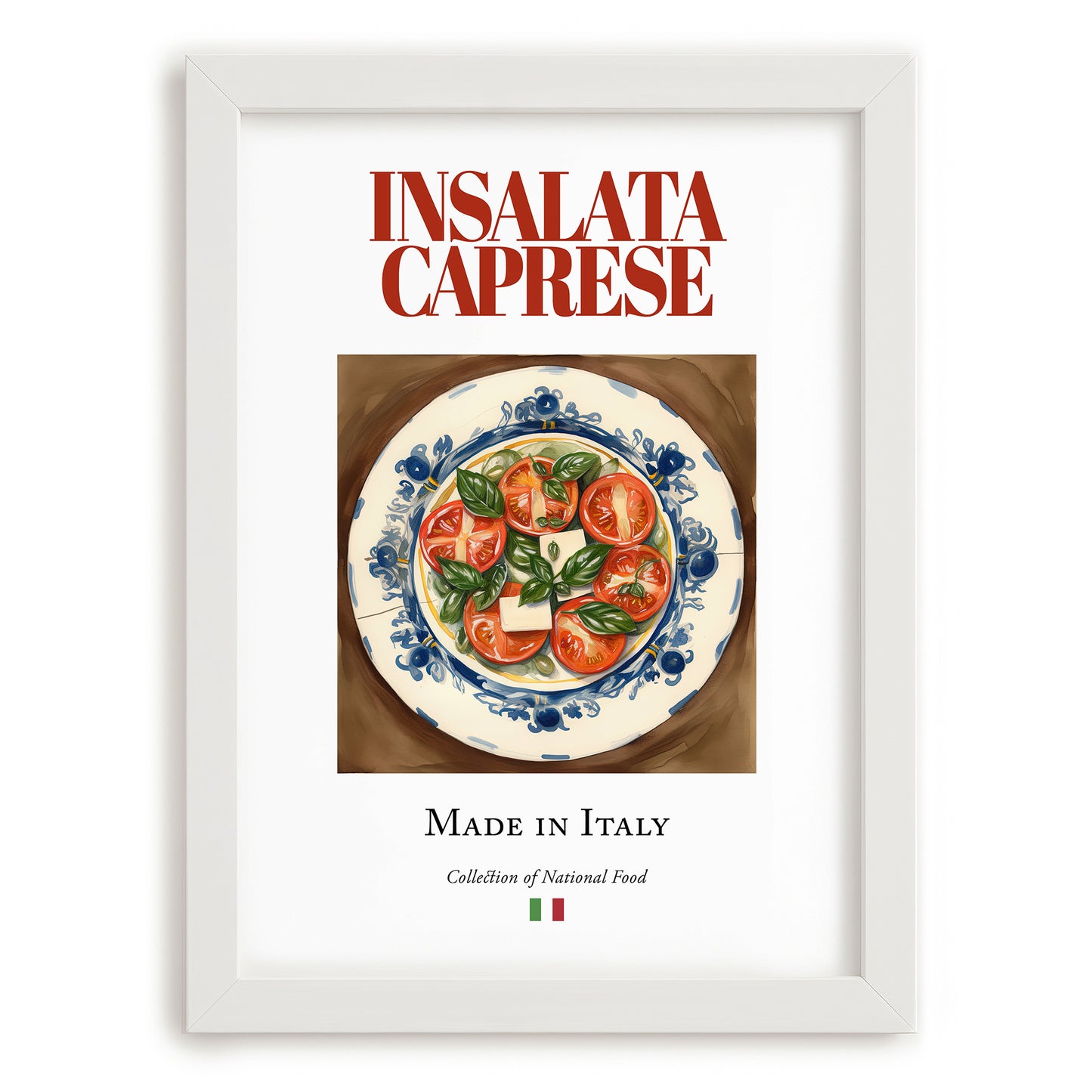Insalata Caprese – Italian Salad Dish, Food Bar Painting, placed in minimal white frame