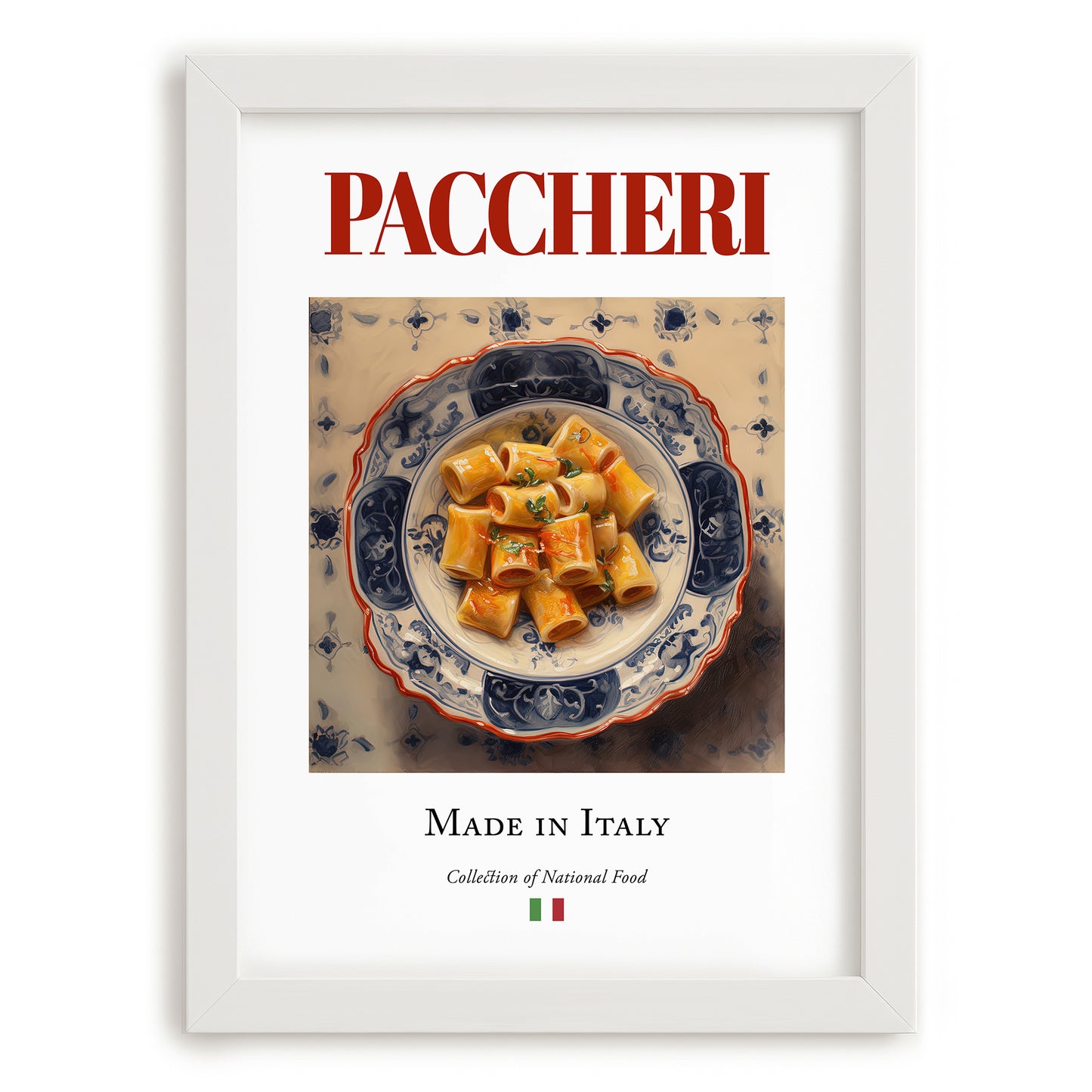 Paccheri – Italian Pasta, Ristorante Poster, placed in minimal white frame