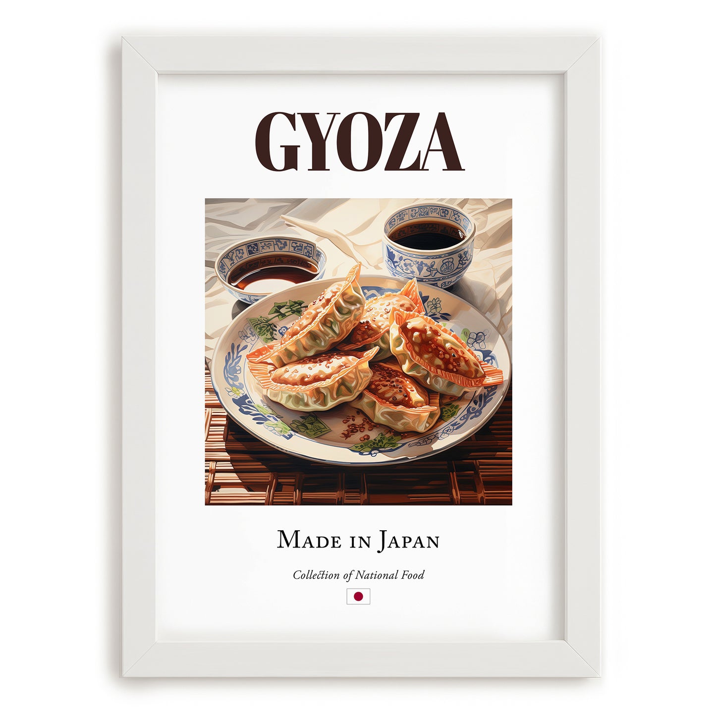 Gyoza – Japanese Dish, Bistro Painting, placed in minimal white frame