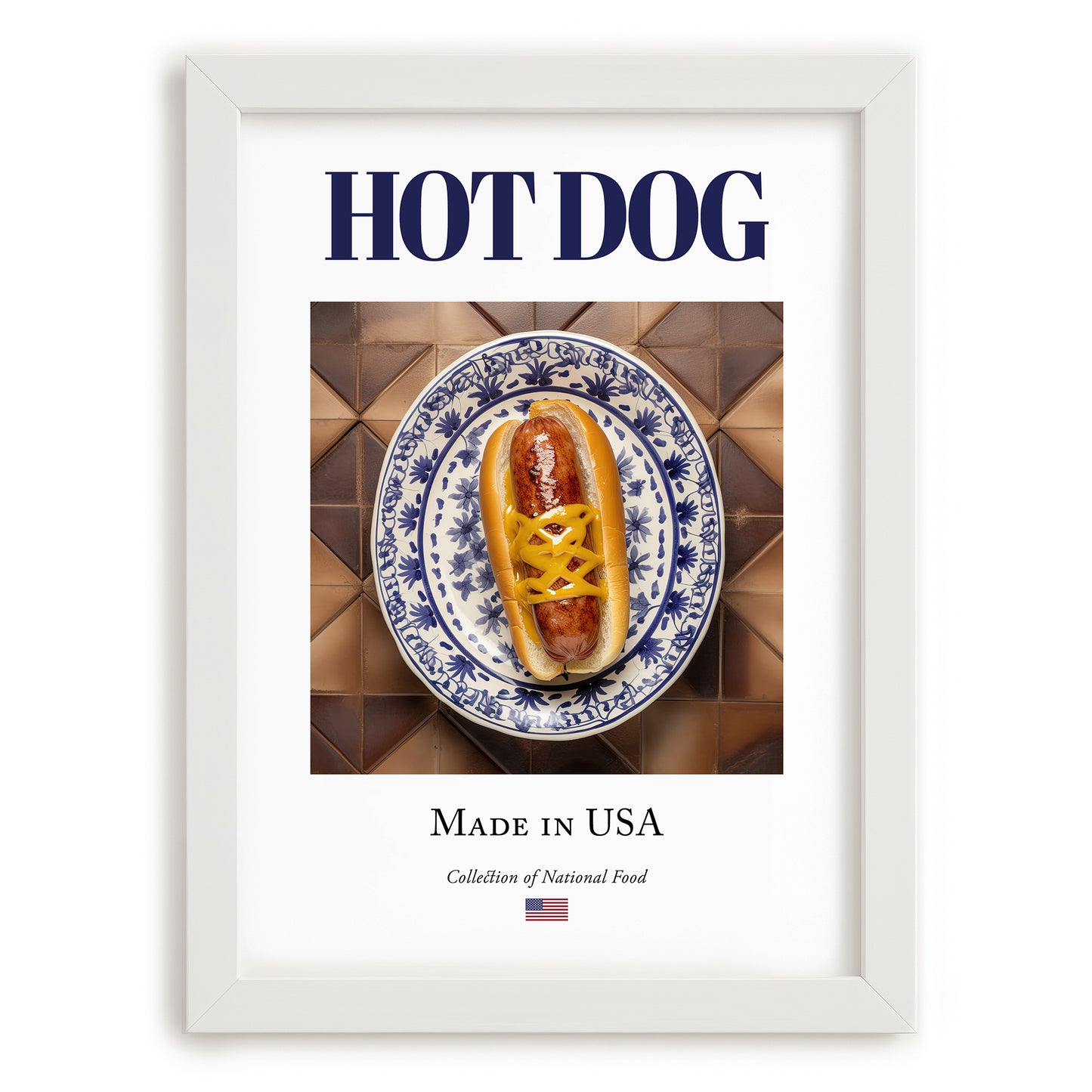 Hot dog – American Snack Dish, Café Illustration, placed in minimal white frame