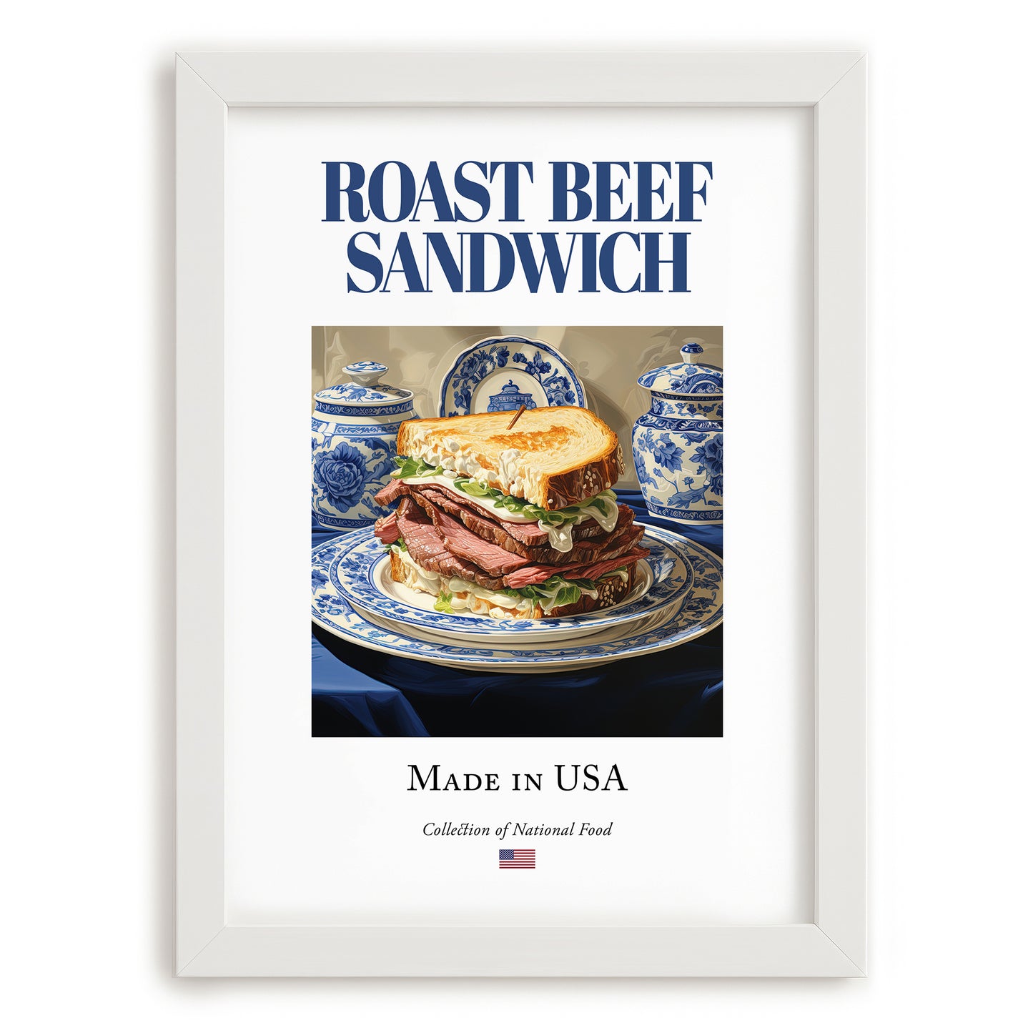Roast Beef Sandwich – American Dish, Fine Dining Restaurant Painting, placed in minimal white frame