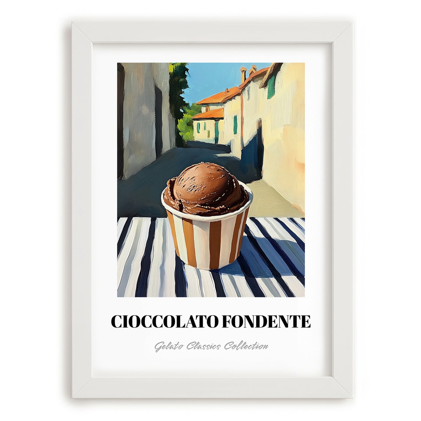 Gelato Cioccolato Fondente – Italian Urban Café Scene, Gelato Print, placed in minimal white frame
