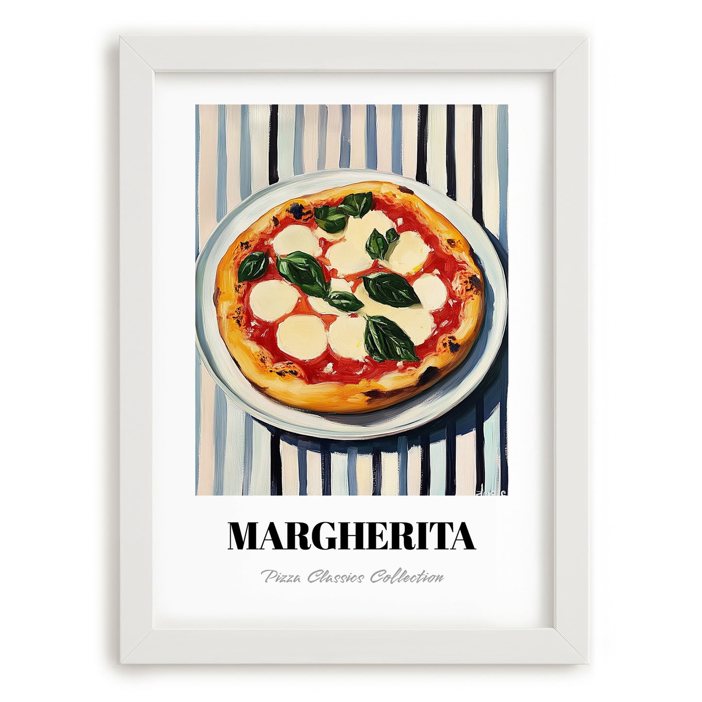Margherita – on Striped Tablecloth, Gelato Illustration, placed in minimal white frame