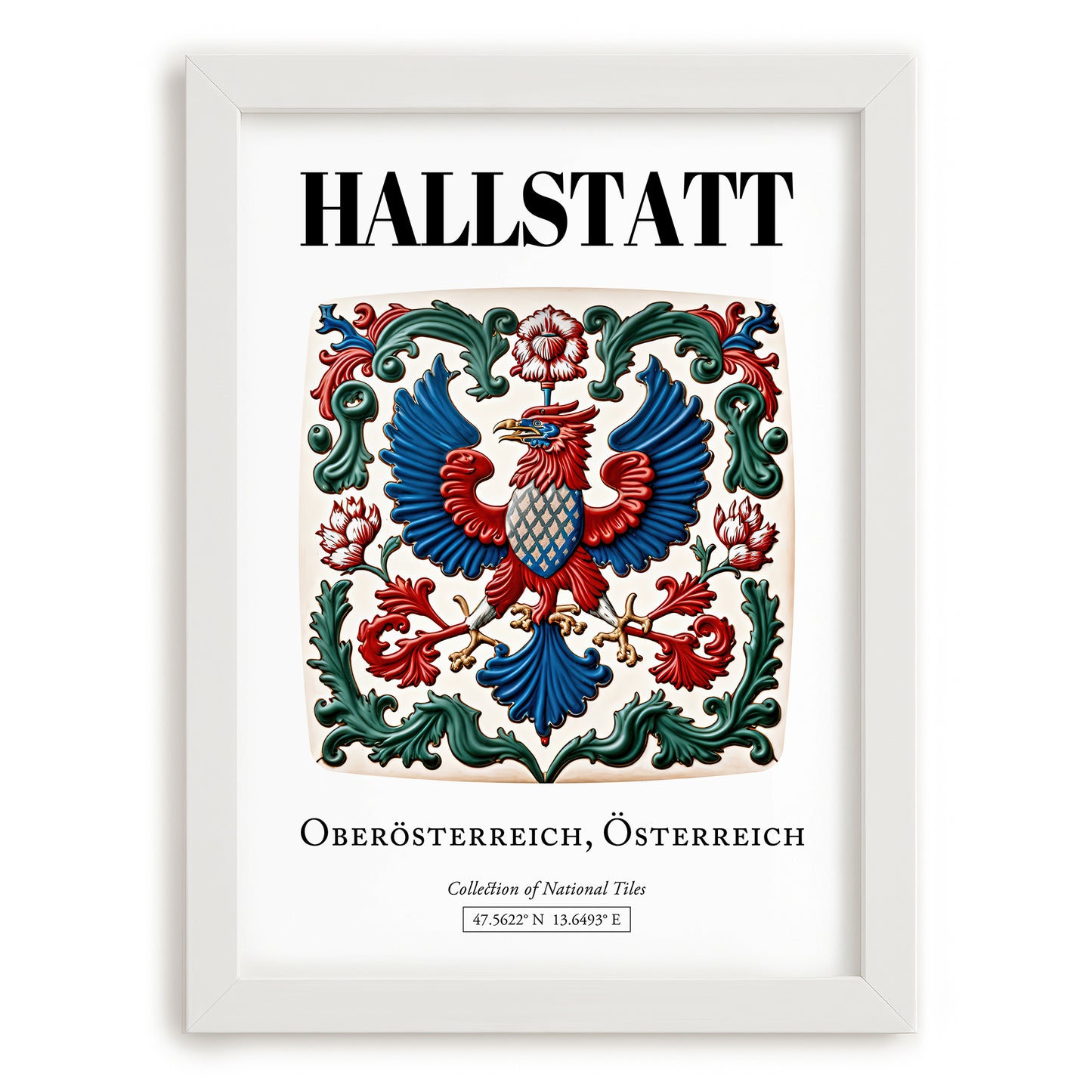 Hallstatt, Austria – Travel Print, placed in minimal white frame