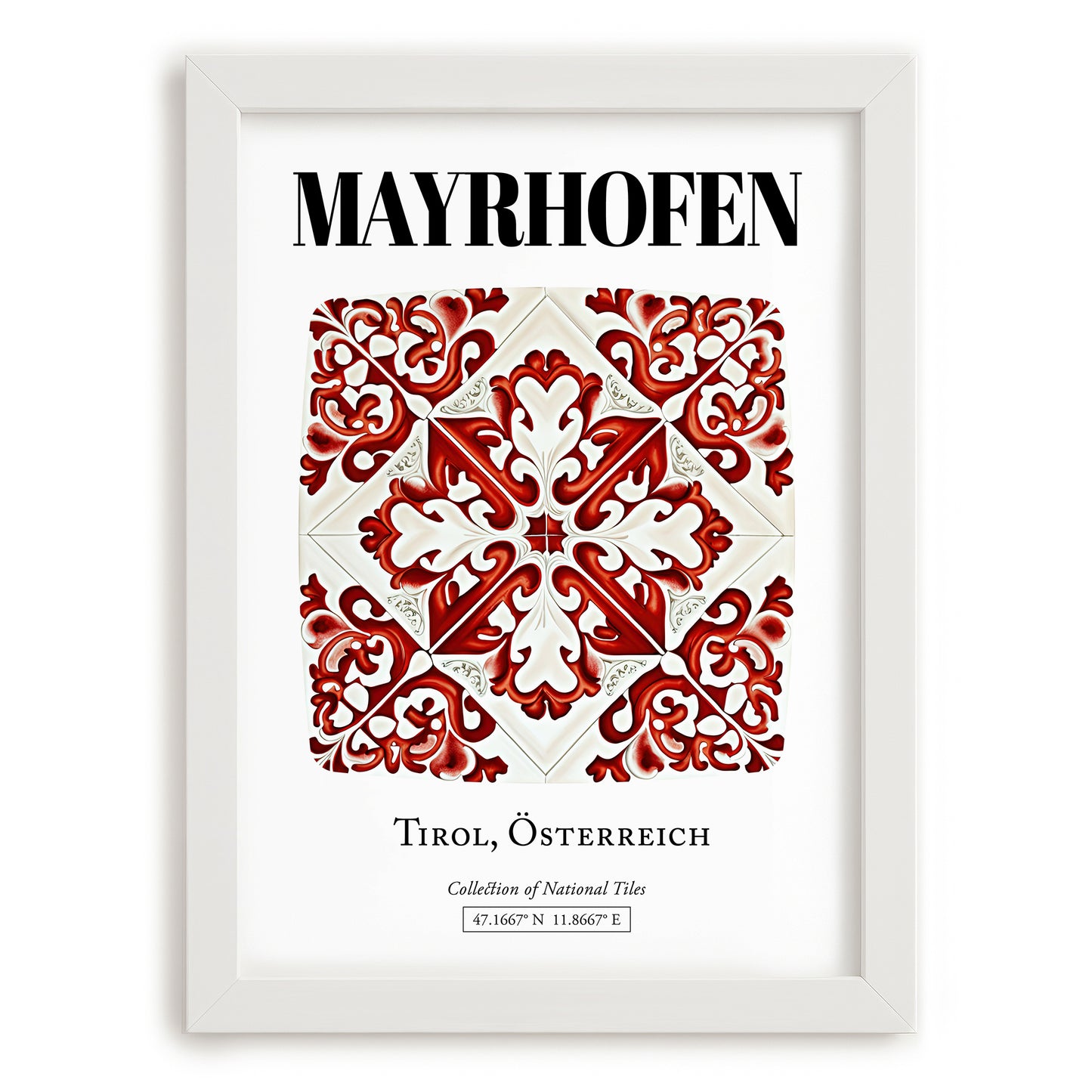 Mayrhofen, Austria – Cultural Heritage Wall Art, placed in minimal white frame