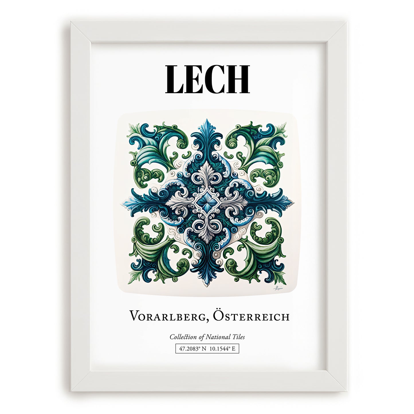 Lech, Austria – Travel Poster, placed in minimal white frame