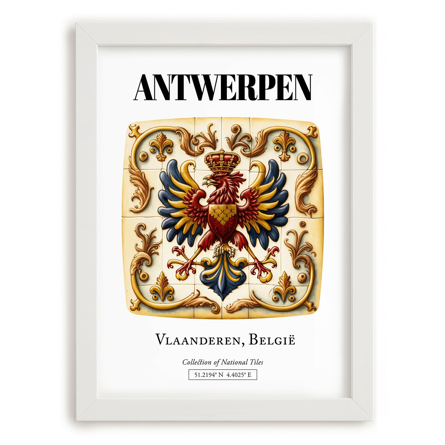 Antwerp, Belgium – Travel Print, placed in minimal white frame