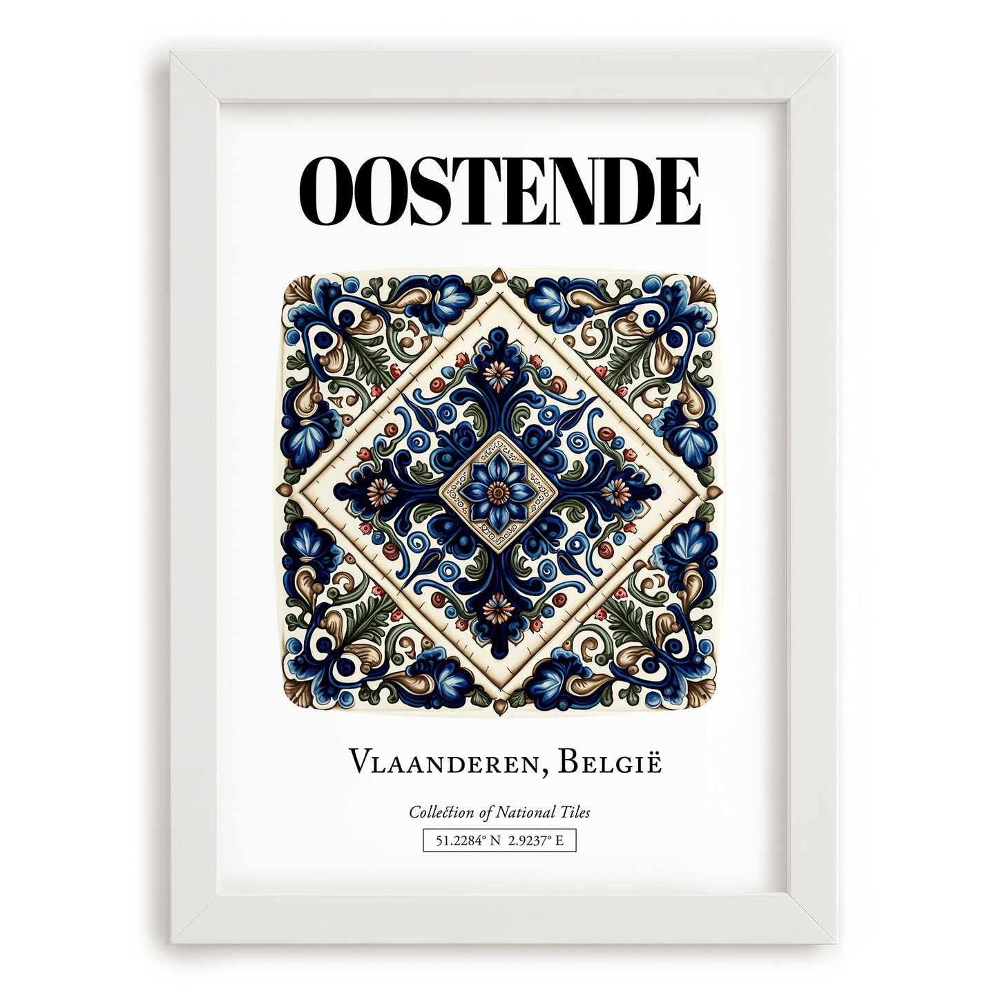 Ostend, Belgium – Travel Wall Decor, placed in minimal white frame