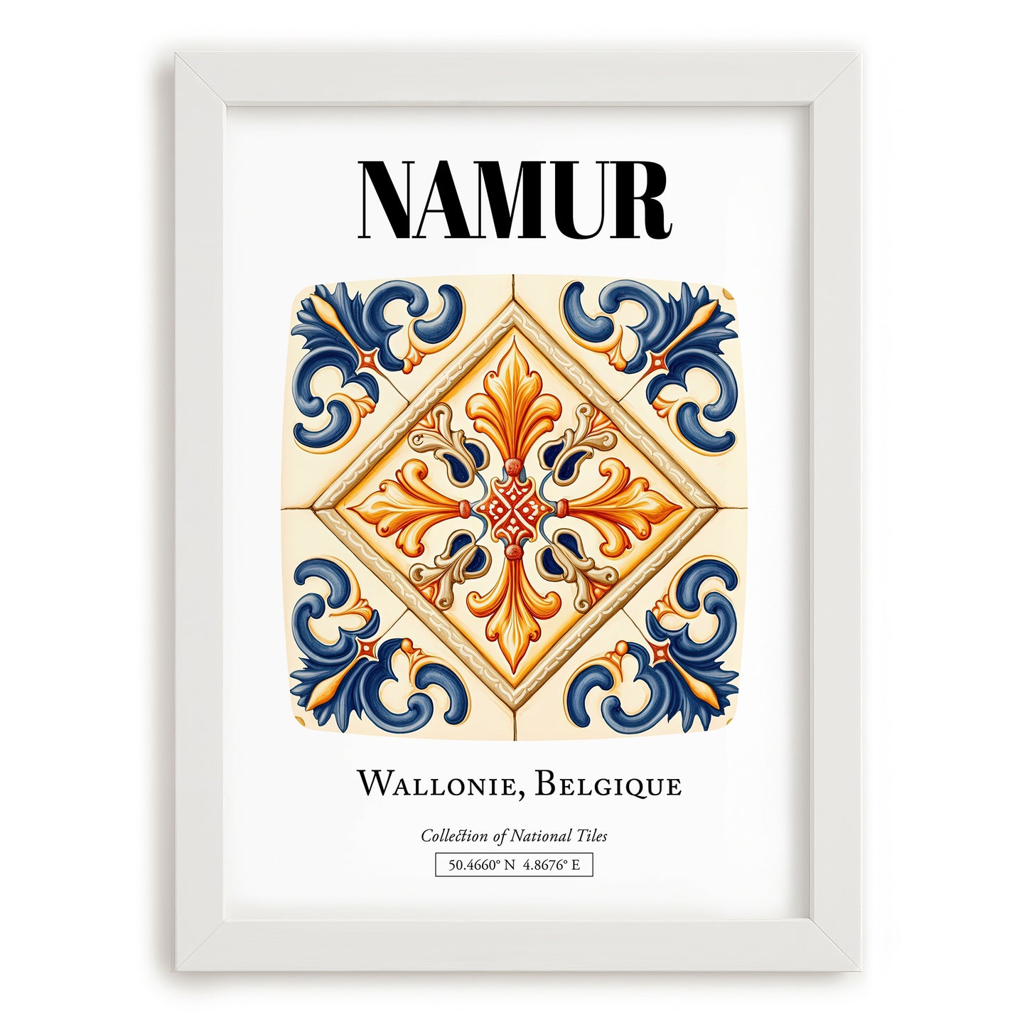 Namur, Belgium – Travel Poster, placed in minimal white frame