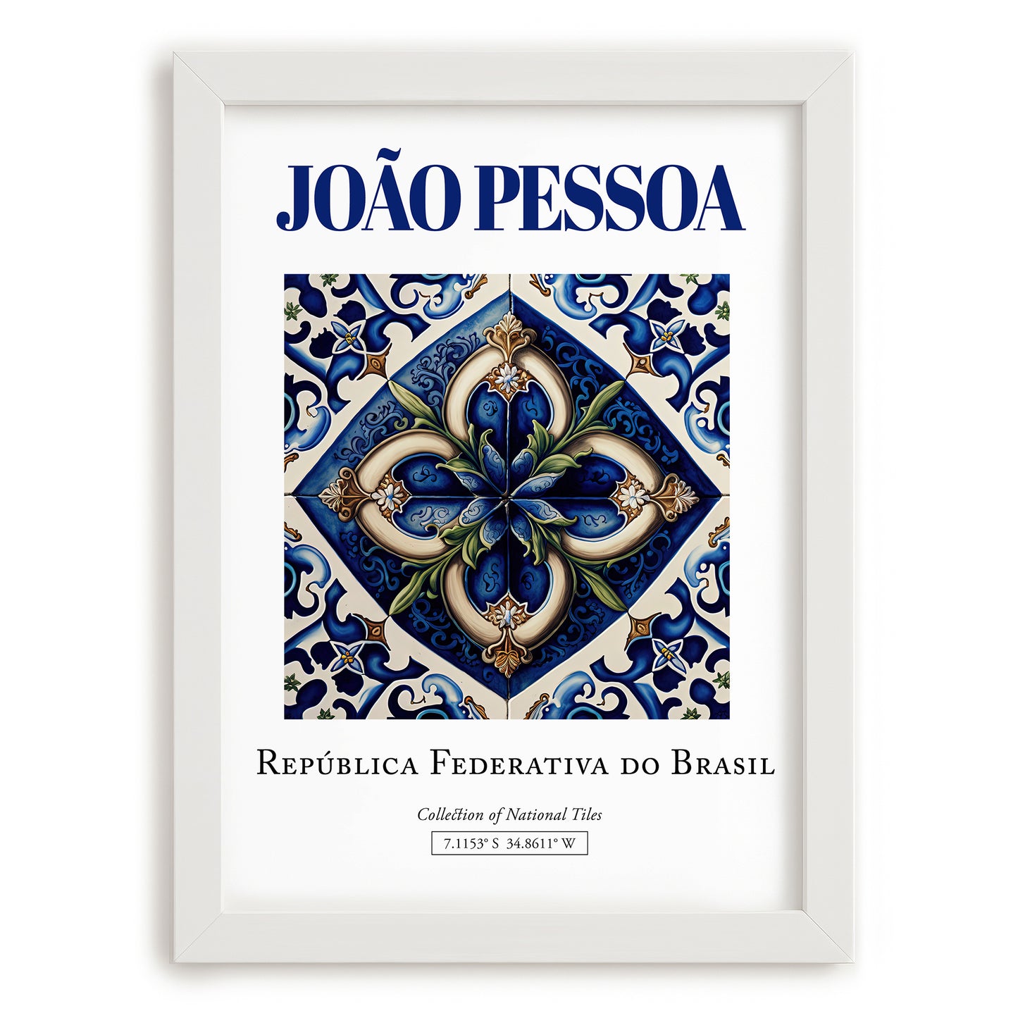 João Pessoa, Brasil – Minimalist Travel Print, placed in minimal white frame