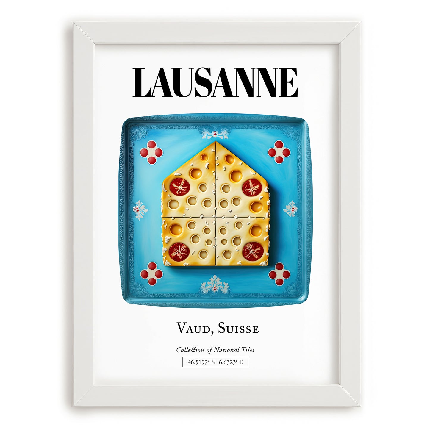 Lausanne, Switzerland – Historic Cities Art Print, placed in minimal white frame