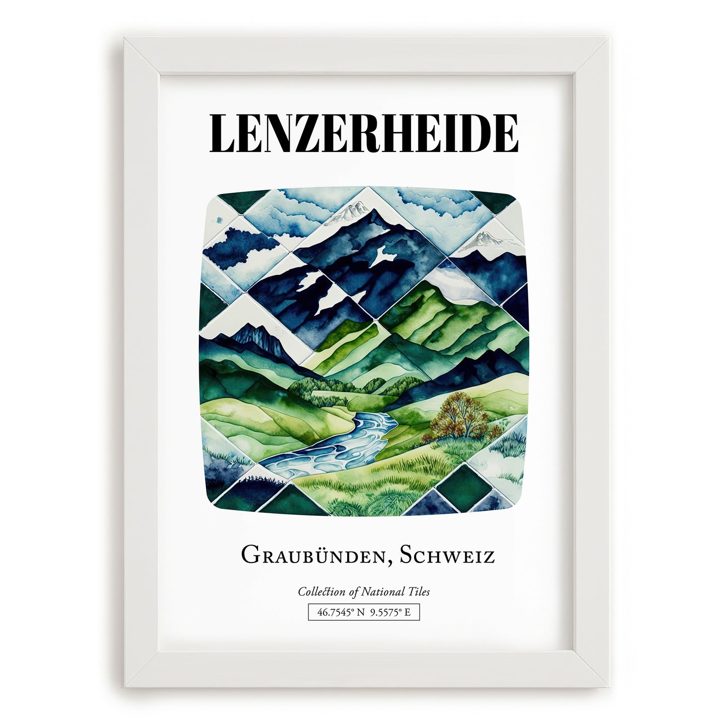 Lenzerheide, Switzerland – Travel Print, placed in minimal white frame