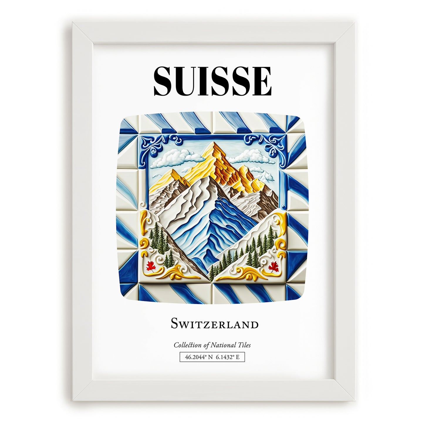 Suisse, Switzerland – Travel Print, placed in minimal white frame
