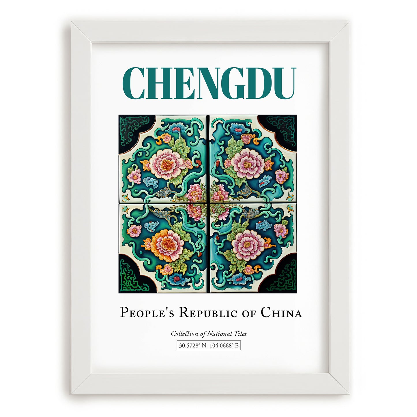 Chengdu, China – Travel Poster, placed in minimal white frame