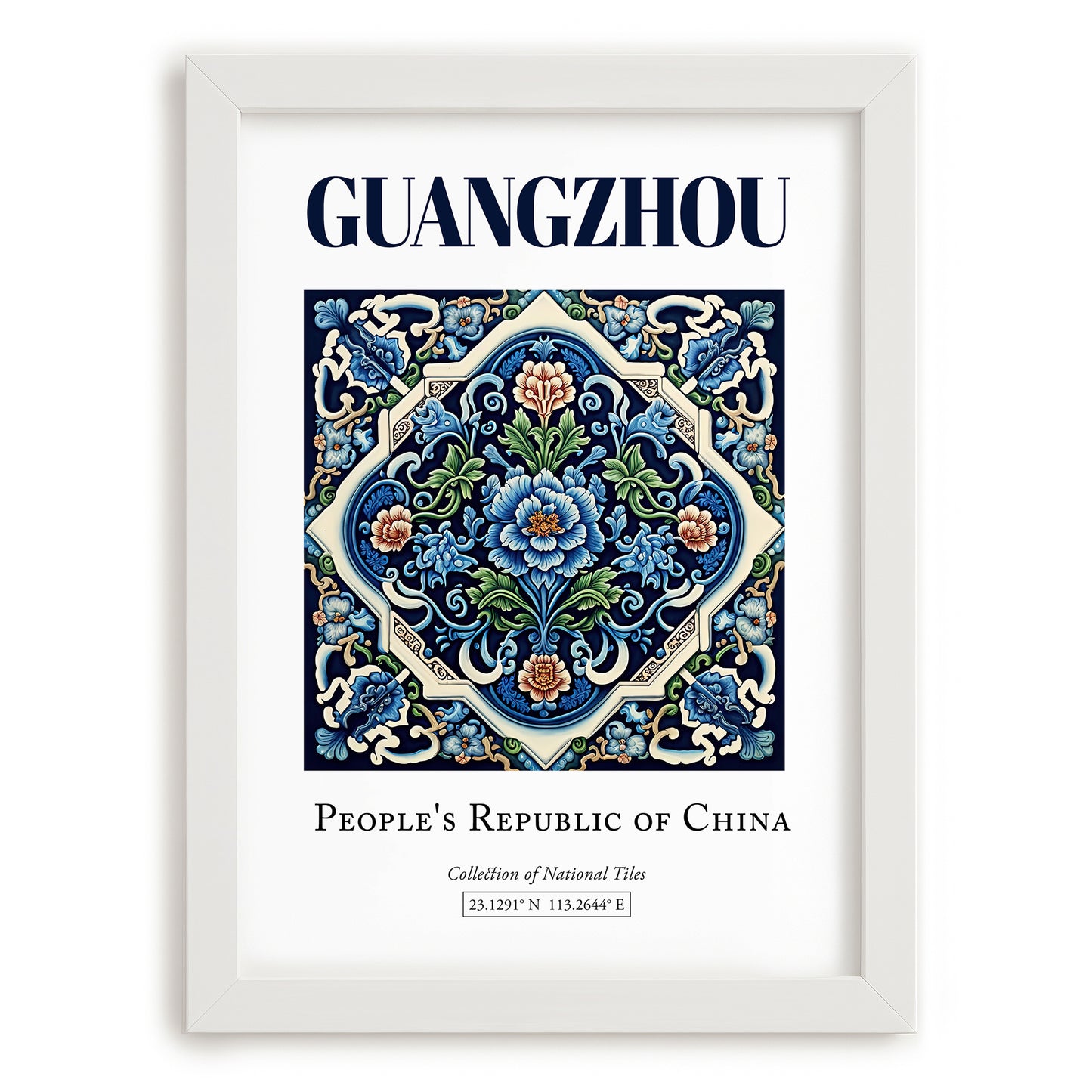 Guangzhou, China – Travel Poster, placed in minimal white frame