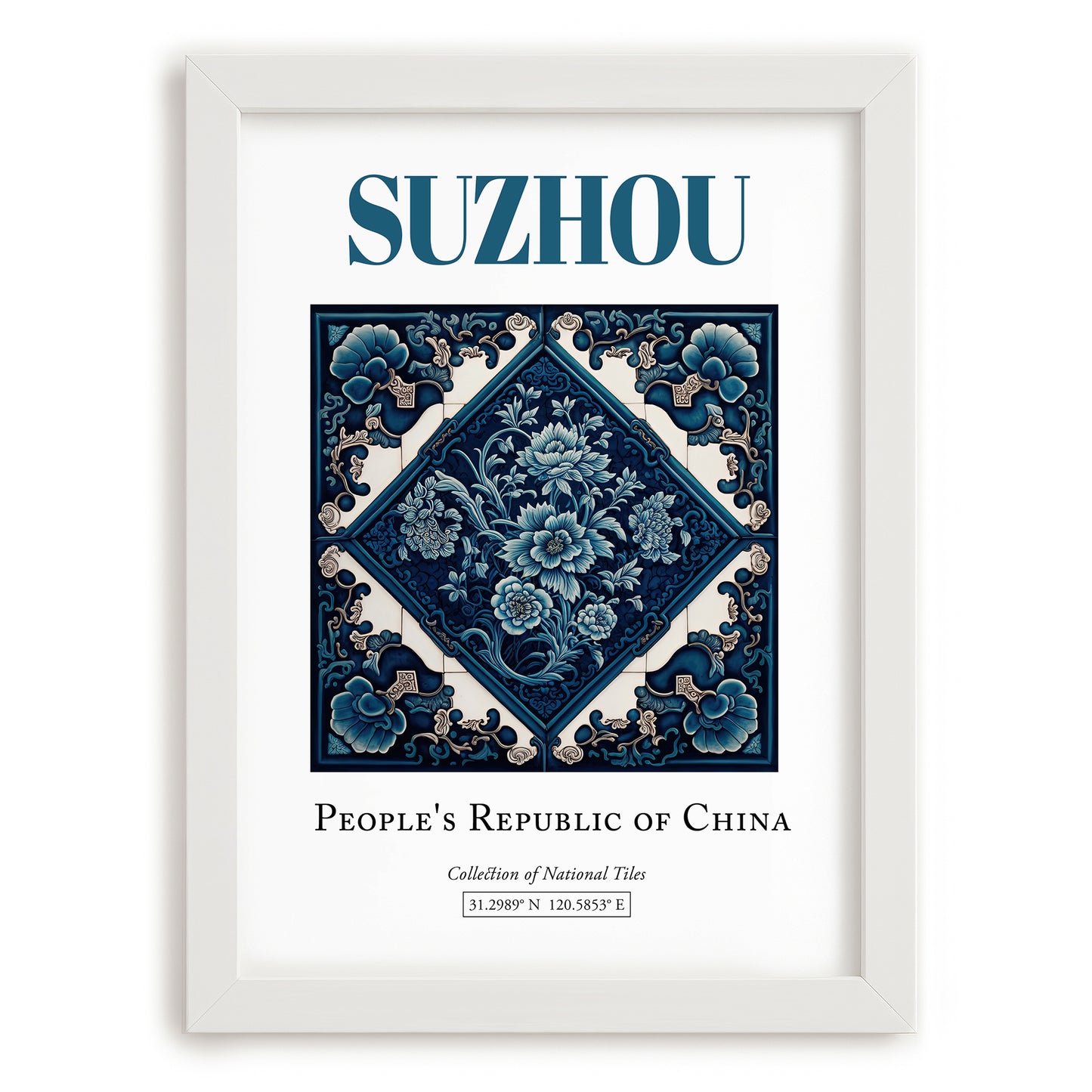 Suzhou, China – Travel Poster, placed in minimal white frame