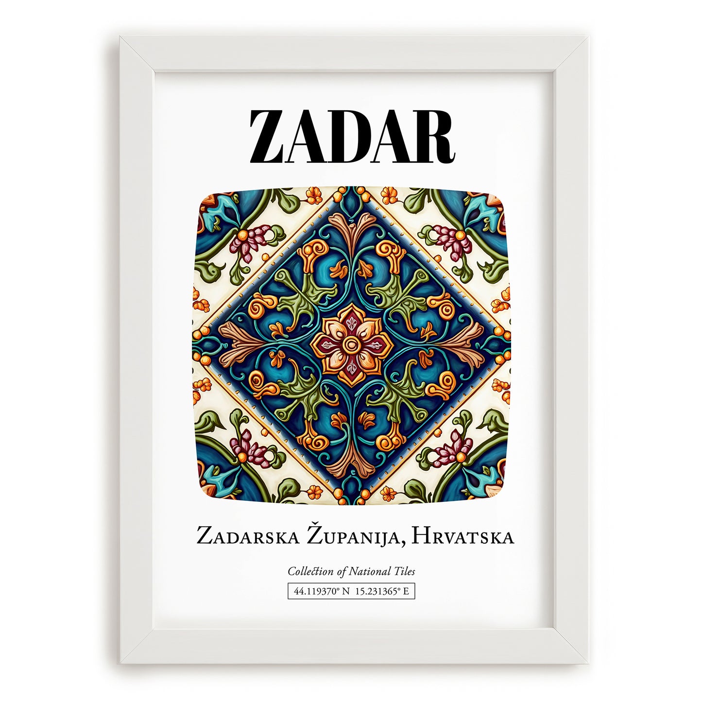 Zadar, Croatia – Minimalist Travel Print, placed in minimal white frame