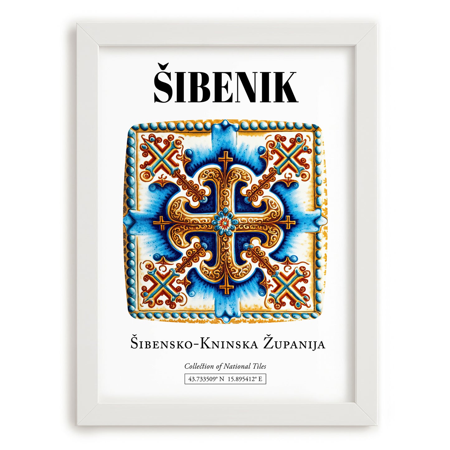 Šibenik, Croatia – Travel Print, placed in minimal white frame